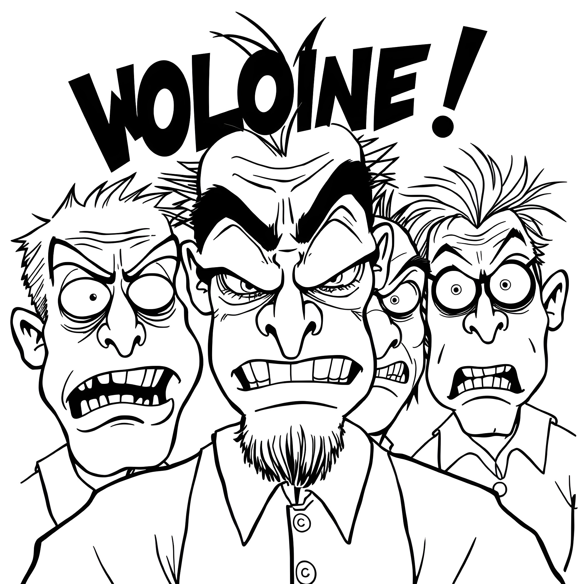 Person with Angry Expressions and Exaggerated Features Coloring Page (free black-and-white line drawing printable PDF for all, from beginners to advanced learners, including children, teens, adults, and seniors)