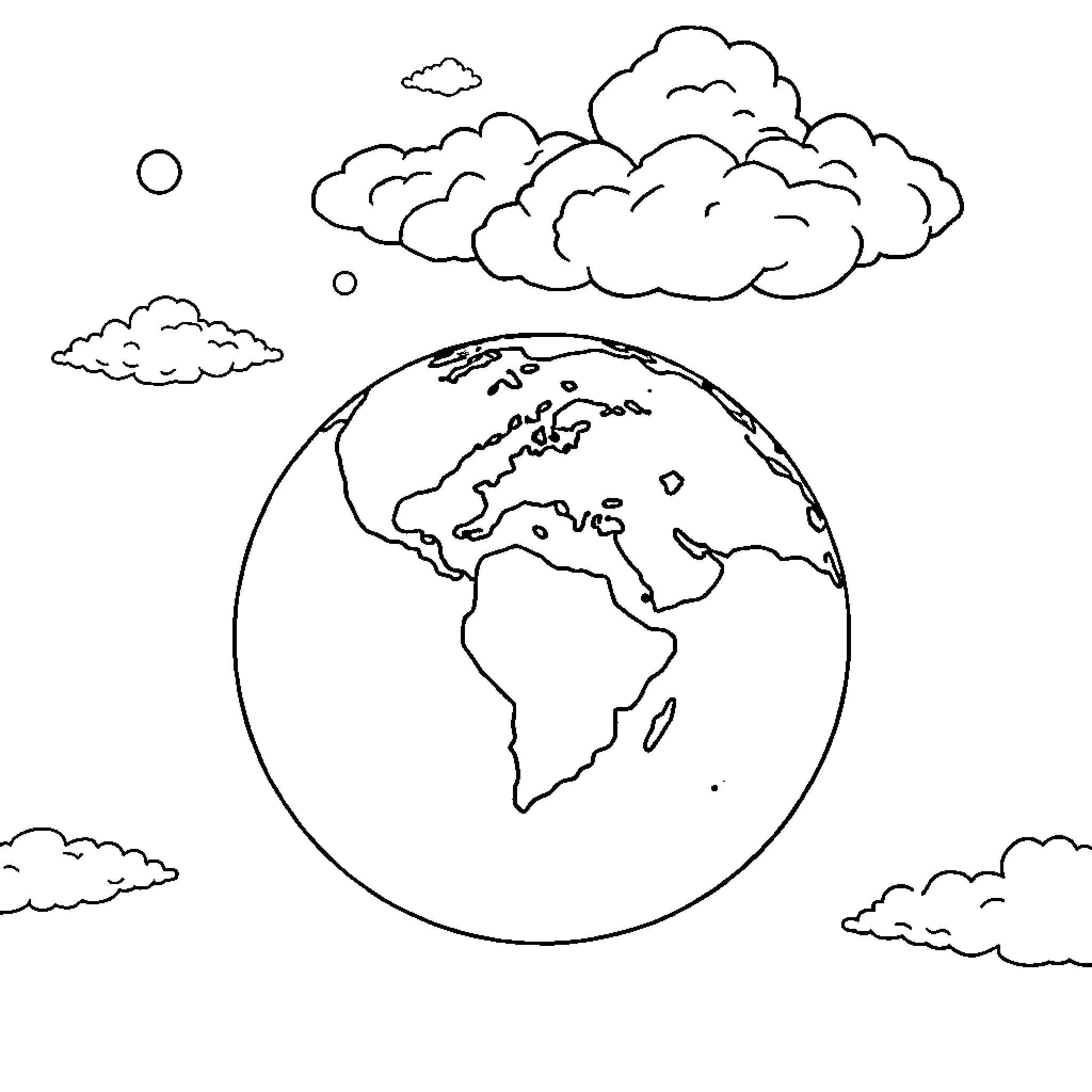 Earth in the clouds Coloring Page (free black-and-white line drawing printable PDF for all, from beginners to advanced learners, including children, teens, adults, and seniors)