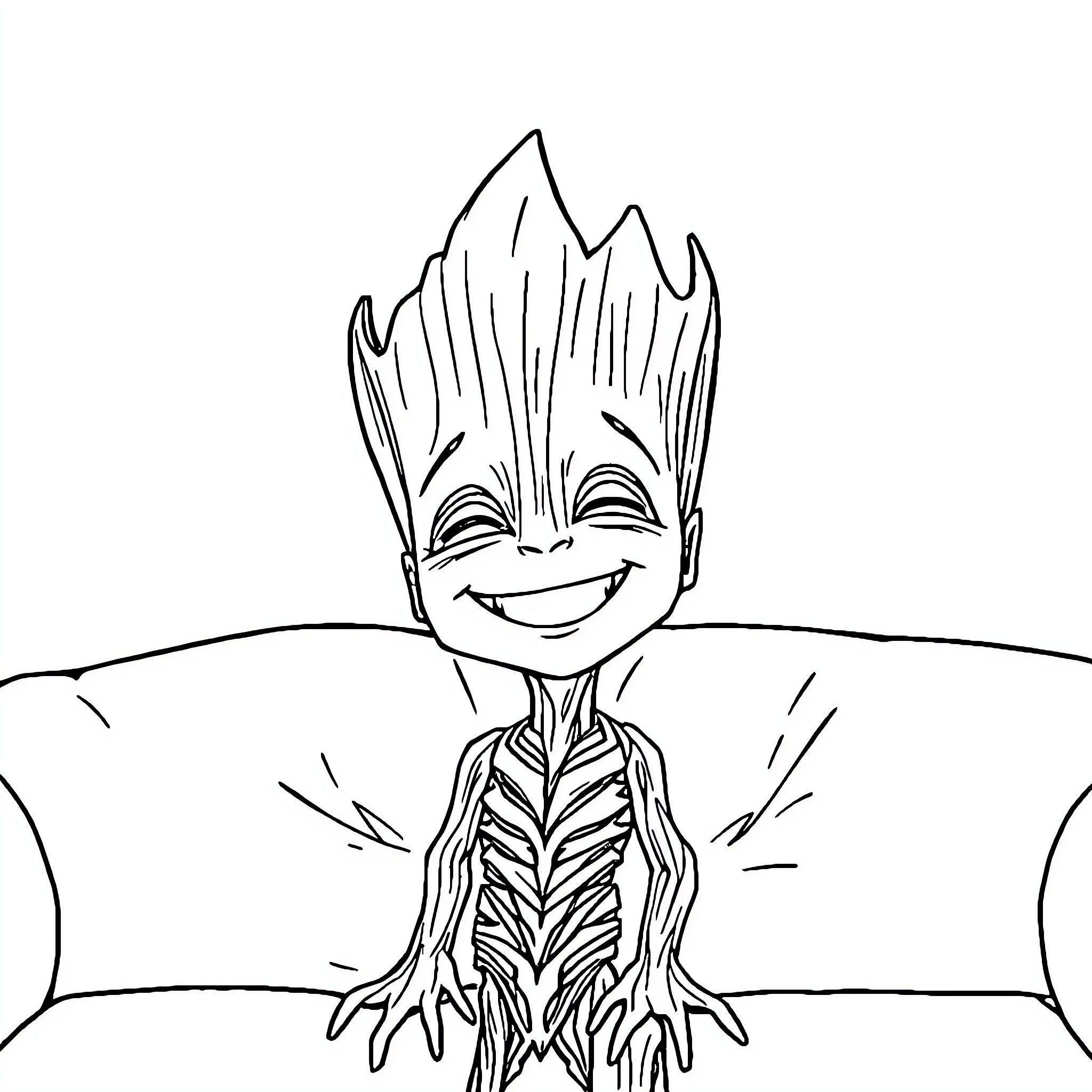 Groot expressing joy and excitement Coloring Page (free black-and-white line drawing printable PDF for all, from beginners to advanced learners, including children, teens, adults, and seniors)