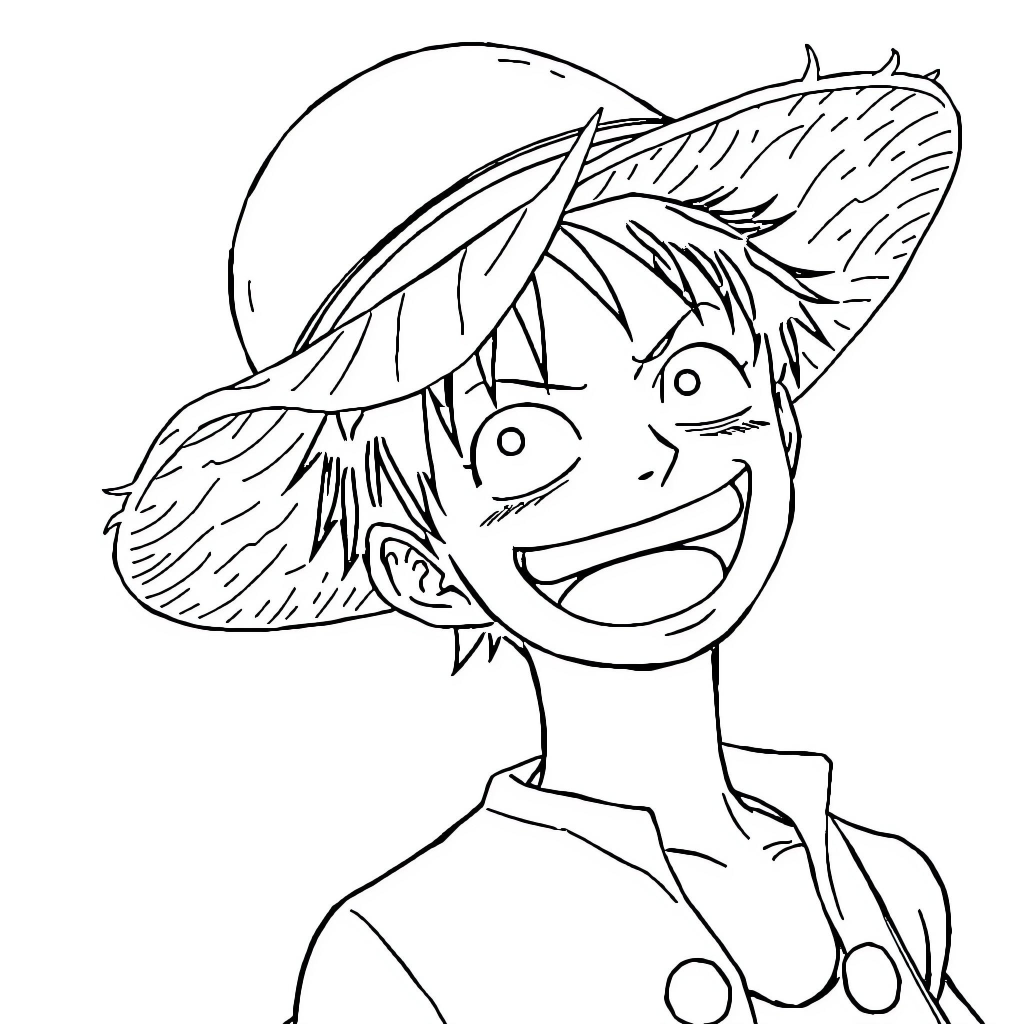 Luffy's Exuberant Adventure Coloring Page (free black-and-white line drawing printable PDF for all, from beginners to advanced learners, including children, teens, adults, and seniors)