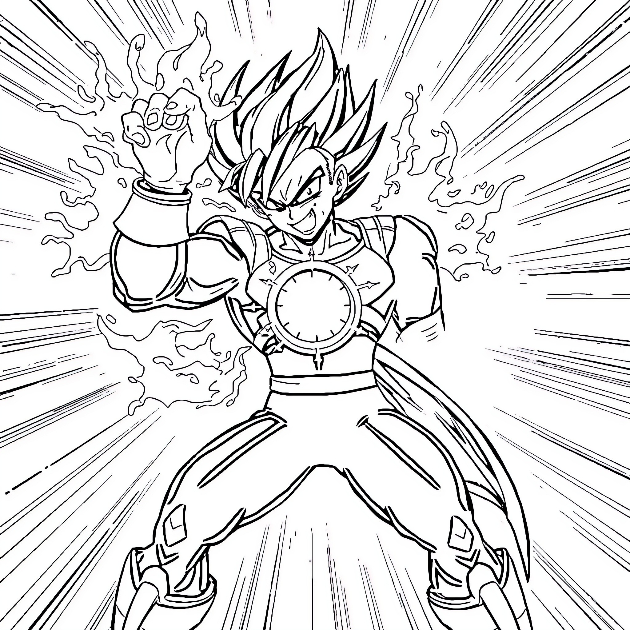 Supersonic anime character in action pose Coloring Page (free black-and-white line drawing printable PDF for all, from beginners to advanced learners, including children, teens, adults, and seniors)