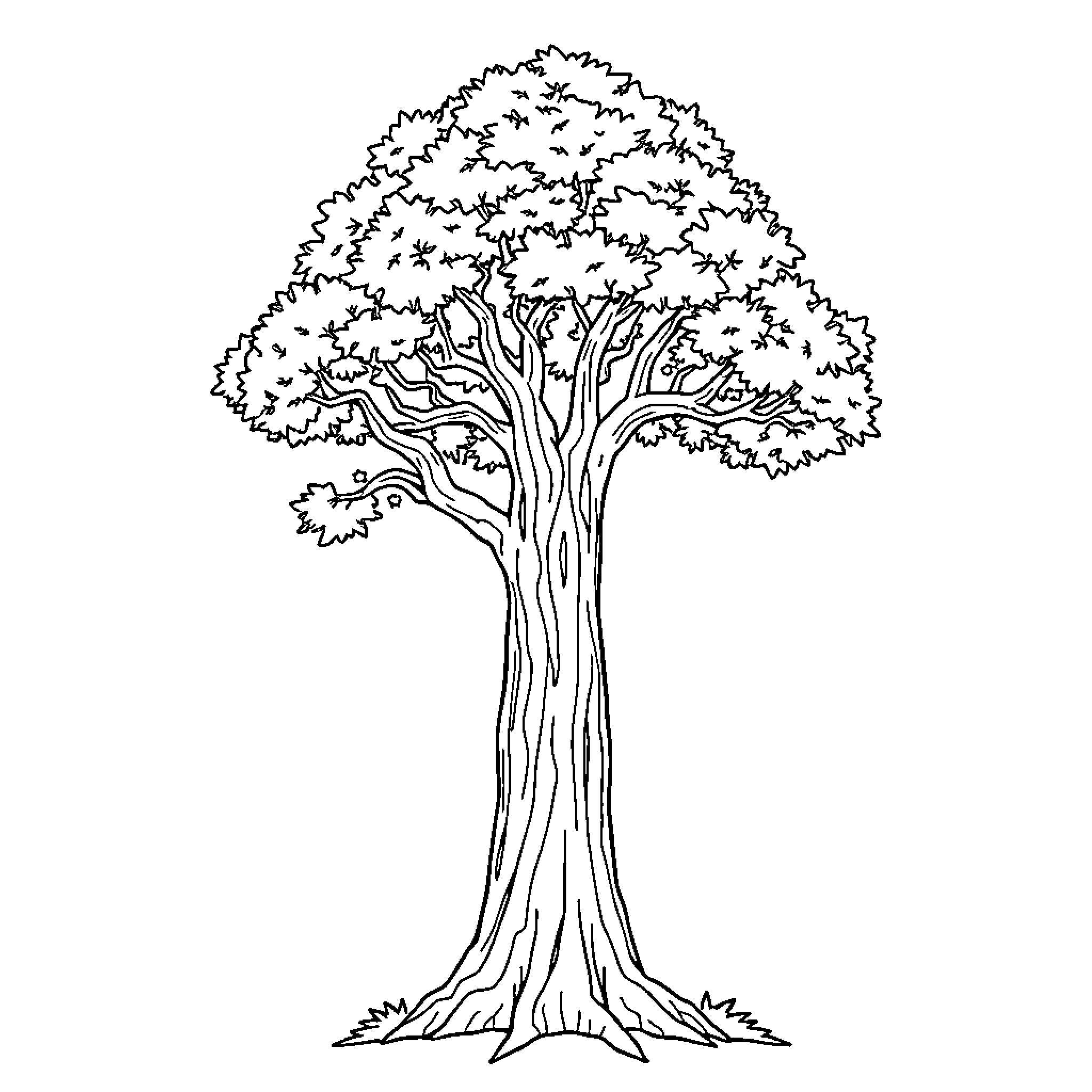 Tree with intricate branches and foliage Coloring Page (free black-and-white line drawing printable PDF for all, from beginners to advanced learners, including children, teens, adults, and seniors)
