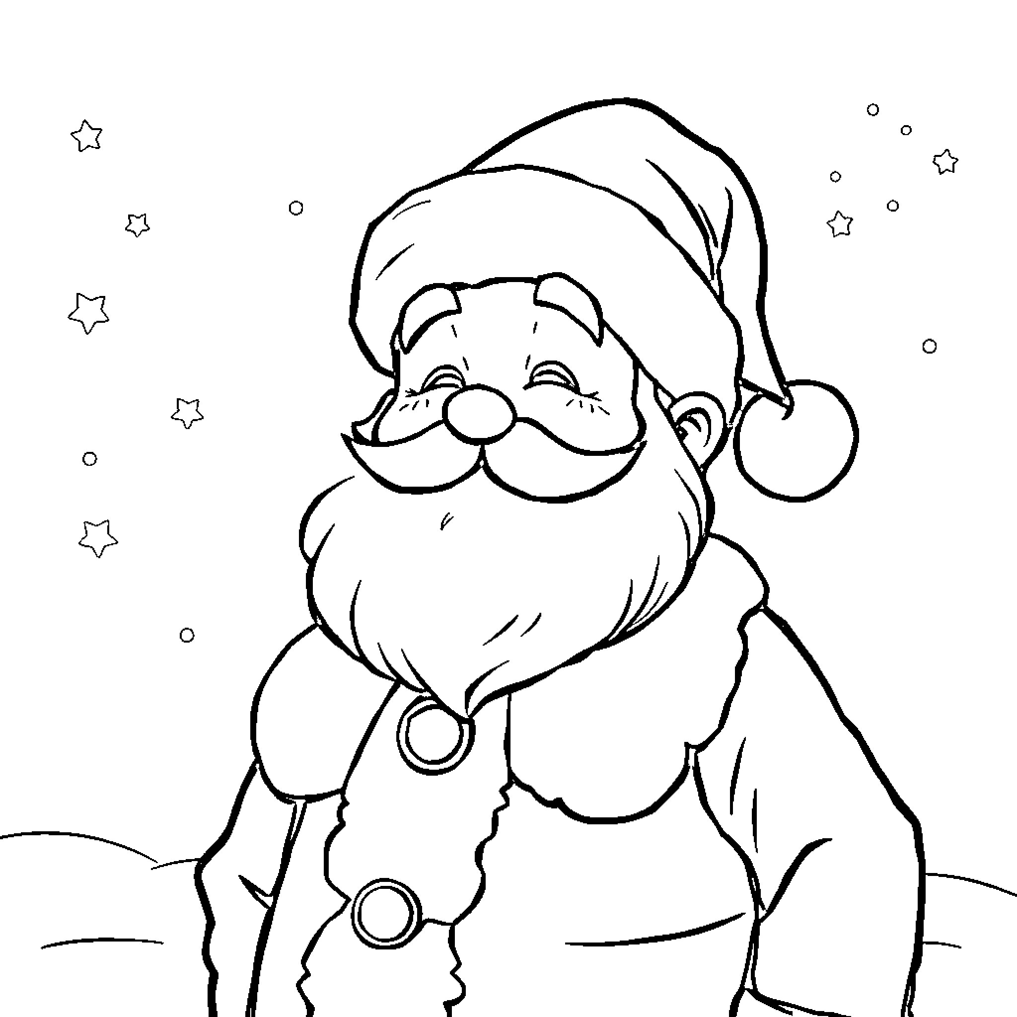 Santa Claus enjoying the winter wonderland Coloring Page (free black-and-white line drawing printable PDF for all, from beginners to advanced learners, including children, teens, adults, and seniors)