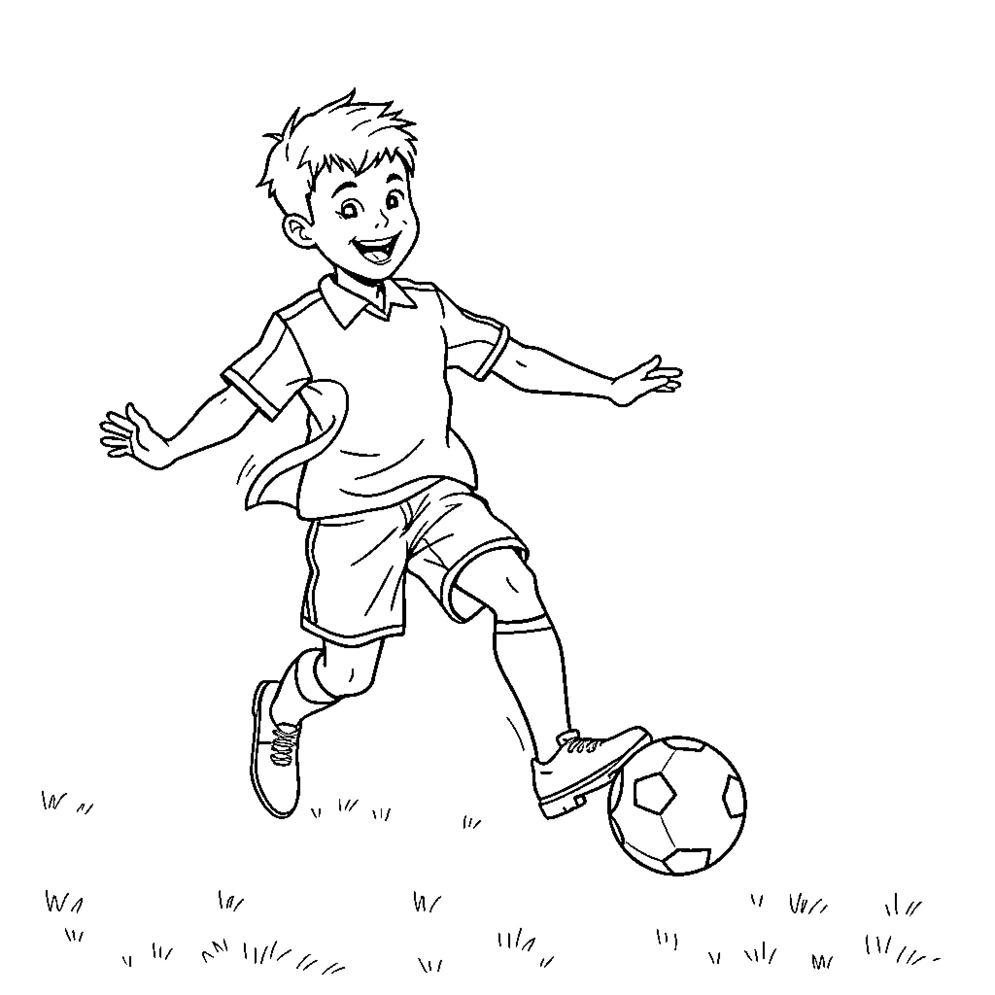 Mayor Enthusiastically Playing Soccer Coloring Page (free black-and-white line drawing printable PDF for all, from beginners to advanced learners, including children, teens, adults, and seniors)