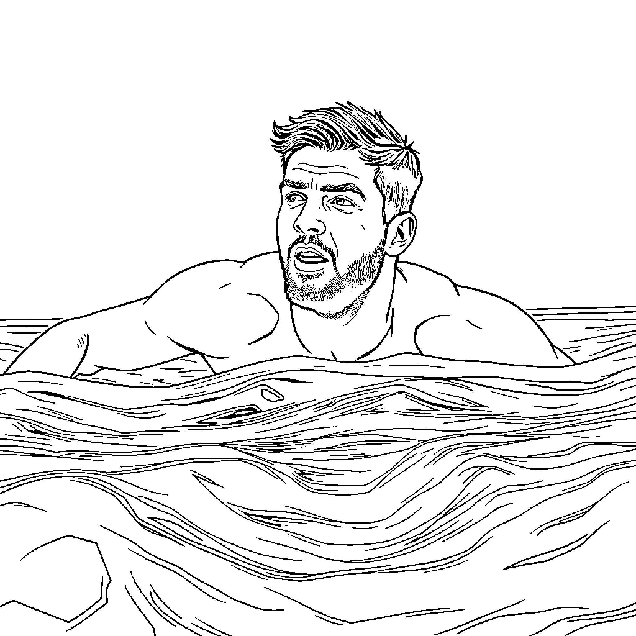 Steven Gerrard swimming in the ocean Coloring Page (free black-and-white line drawing printable PDF for all, from beginners to advanced learners, including children, teens, adults, and seniors)
