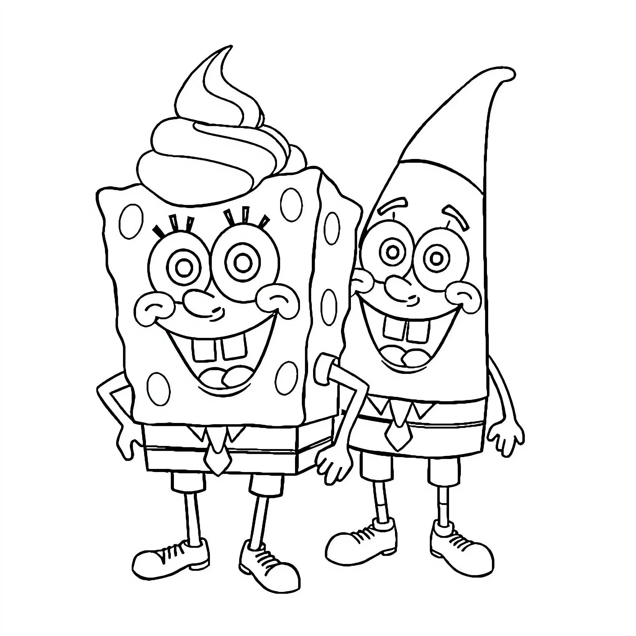 Spongebob and Patrick's Silly Antics Coloring Page (free black-and-white line drawing printable PDF for all, from beginners to advanced learners, including children, teens, adults, and seniors)