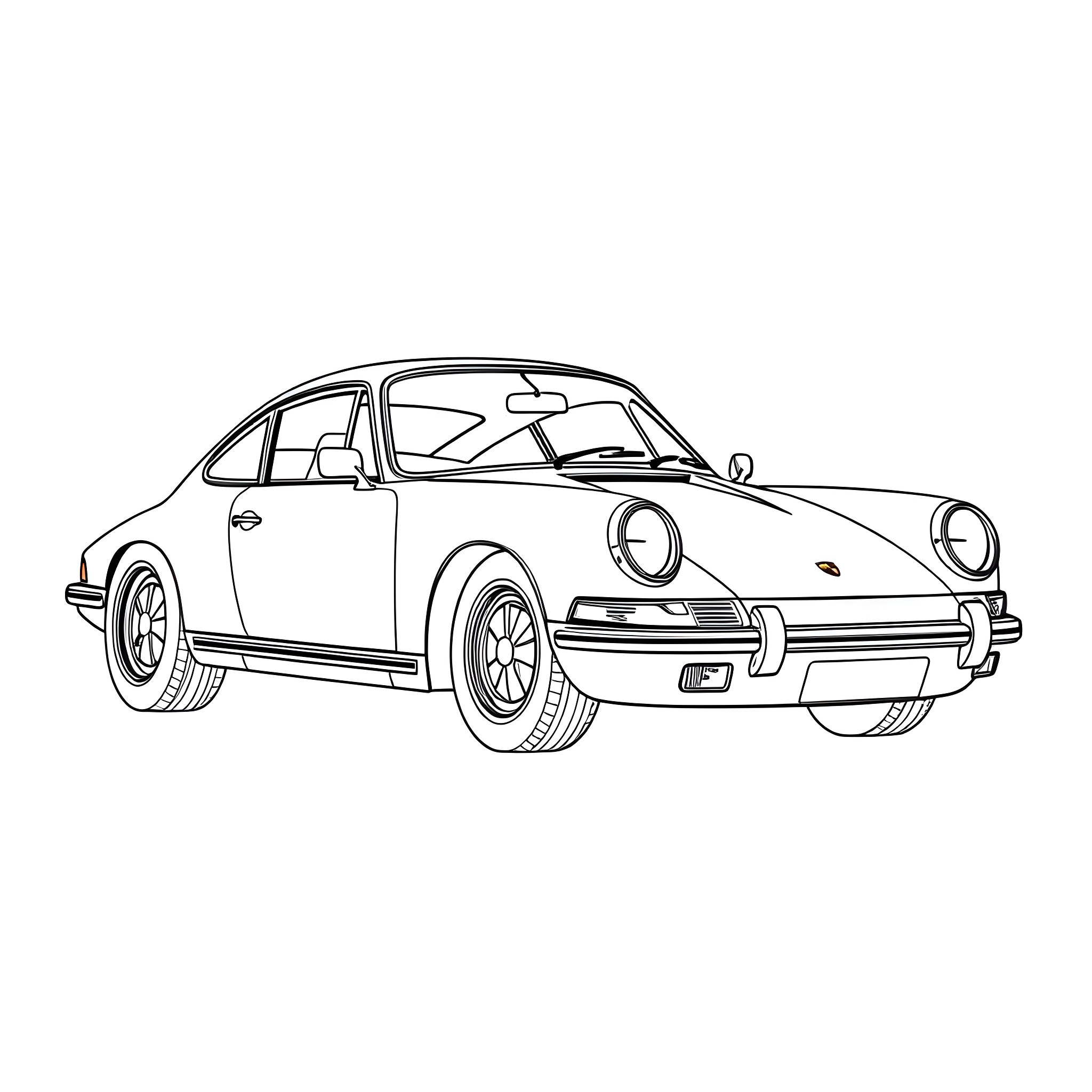 Porsche sports car in sleek black and white design Coloring Page (free black-and-white line drawing printable PDF for all, from beginners to advanced learners, including children, teens, adults, and seniors)