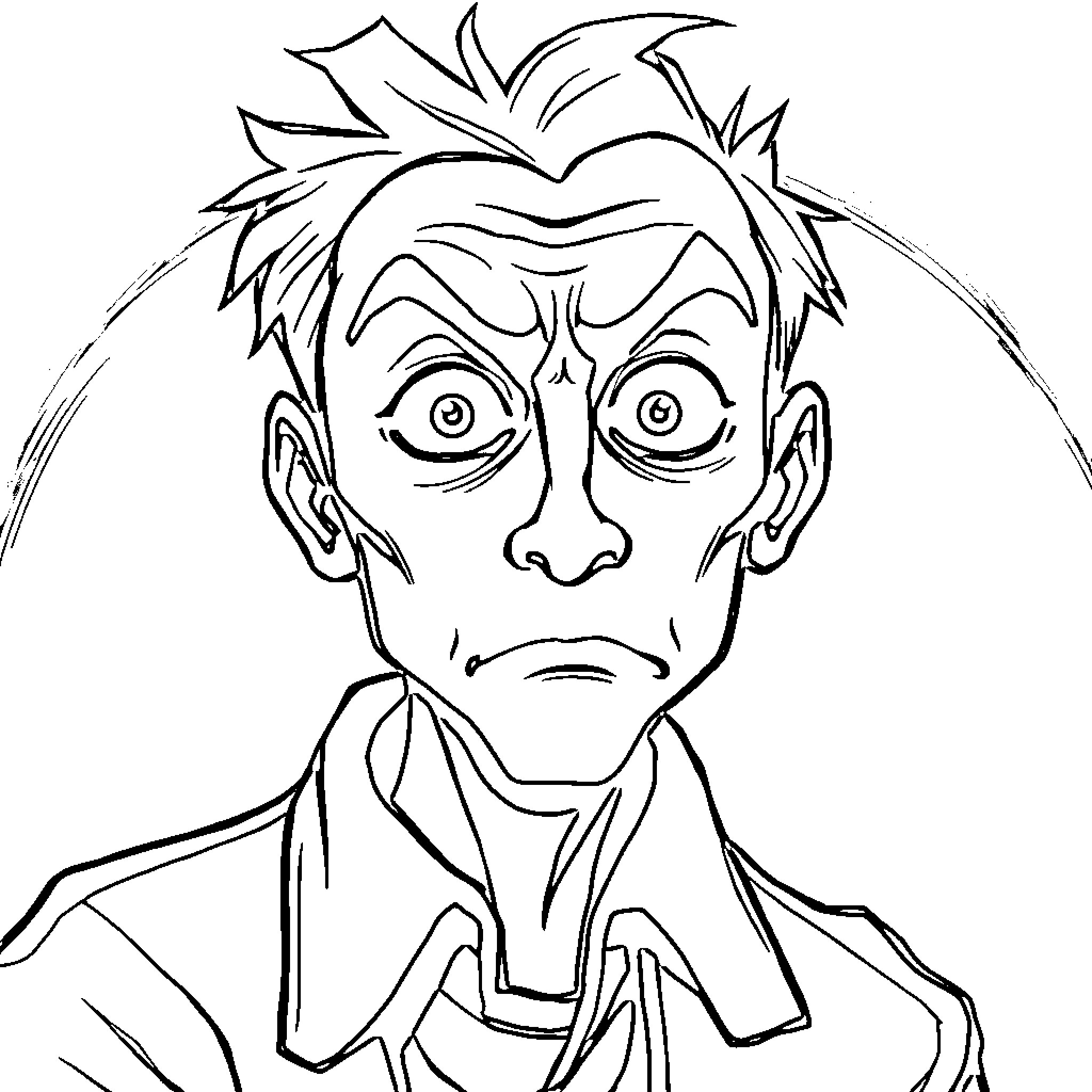 Sus Man with Peculiar Expression Coloring Page (free black-and-white line drawing printable PDF for all, from beginners to advanced learners, including children, teens, adults, and seniors)