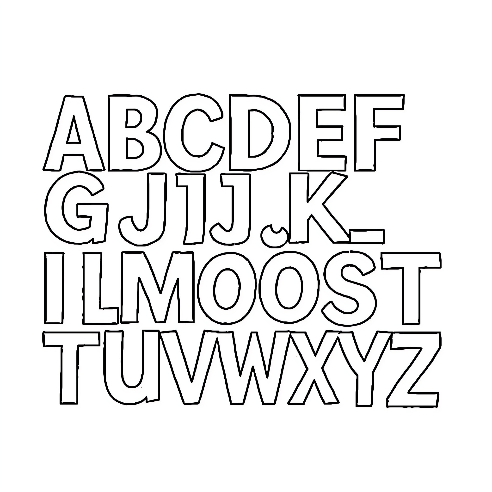 Alphabet letters in outline form Coloring Page (free black-and-white line drawing printable PDF for all, from beginners to advanced learners, including children, teens, adults, and seniors)