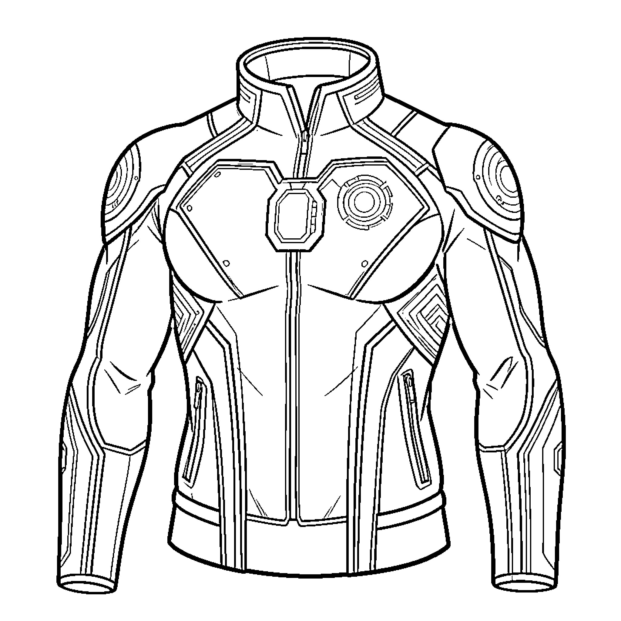 Tech Jacket with Geometric Patterns Coloring Page (free black-and-white line drawing printable PDF for all, from beginners to advanced learners, including children, teens, adults, and seniors)