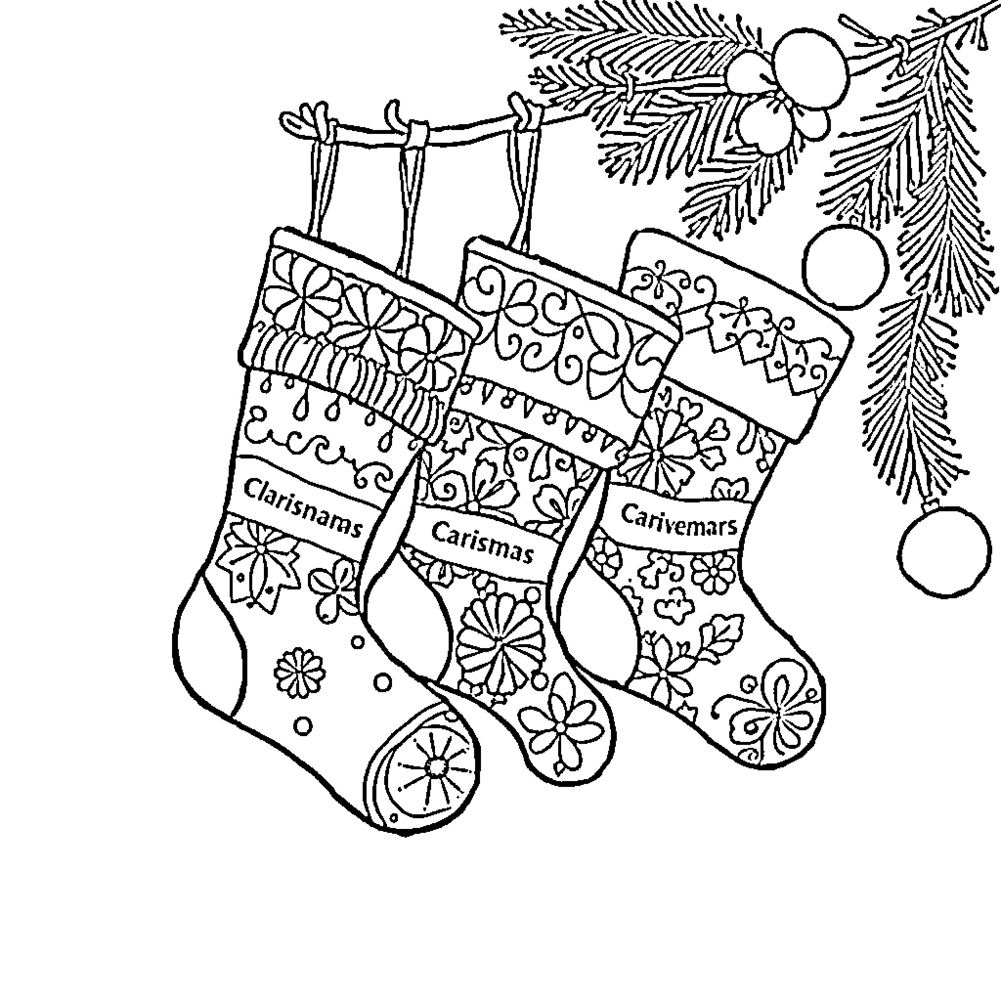 Stocking Designs for Christmas Celebration Coloring Page (free black-and-white line drawing printable PDF for all, from beginners to advanced learners, including children, teens, adults, and seniors)