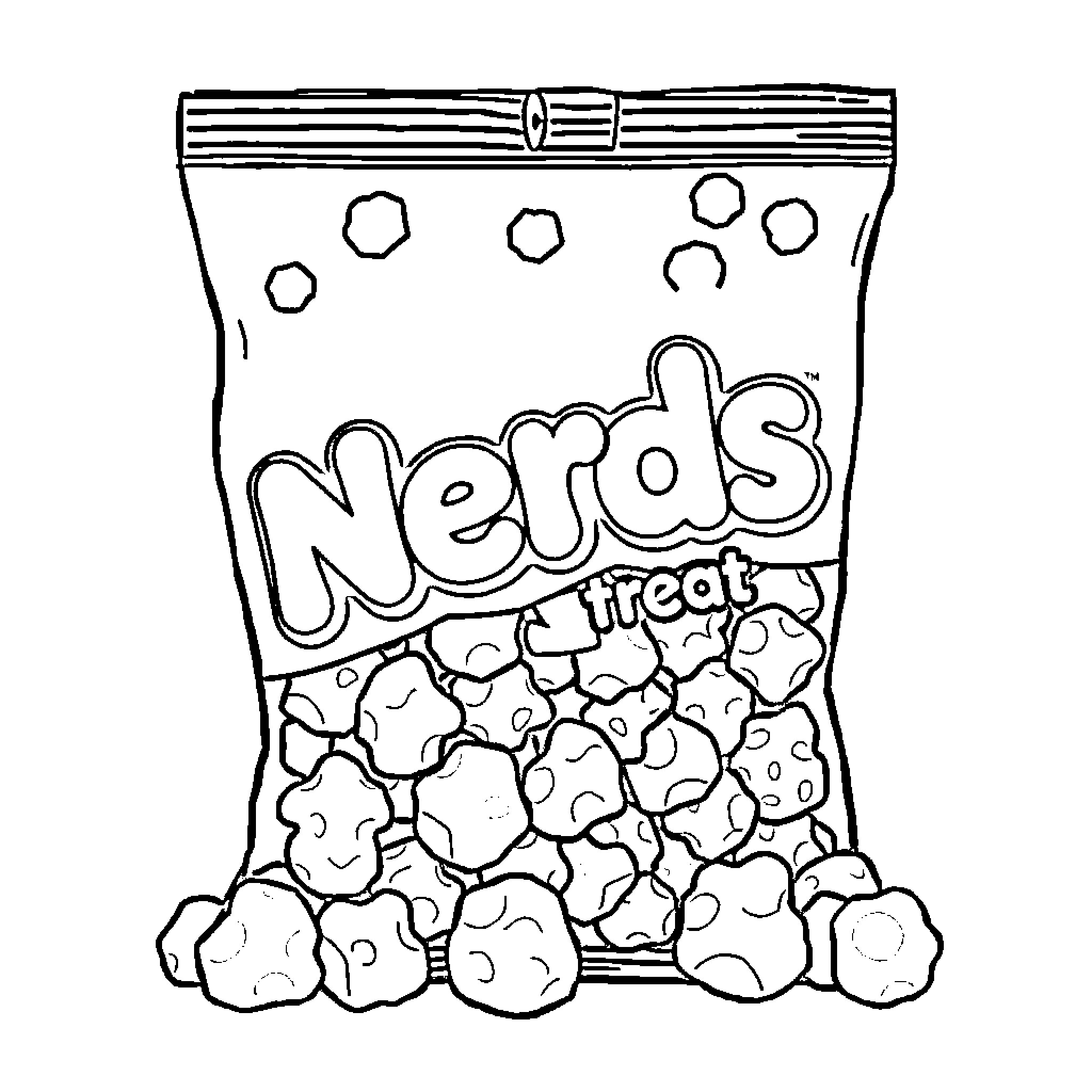 Gummy Snacks in Playful Packaging Coloring Page (free black-and-white line drawing printable PDF for all, from beginners to advanced learners, including children, teens, adults, and seniors)