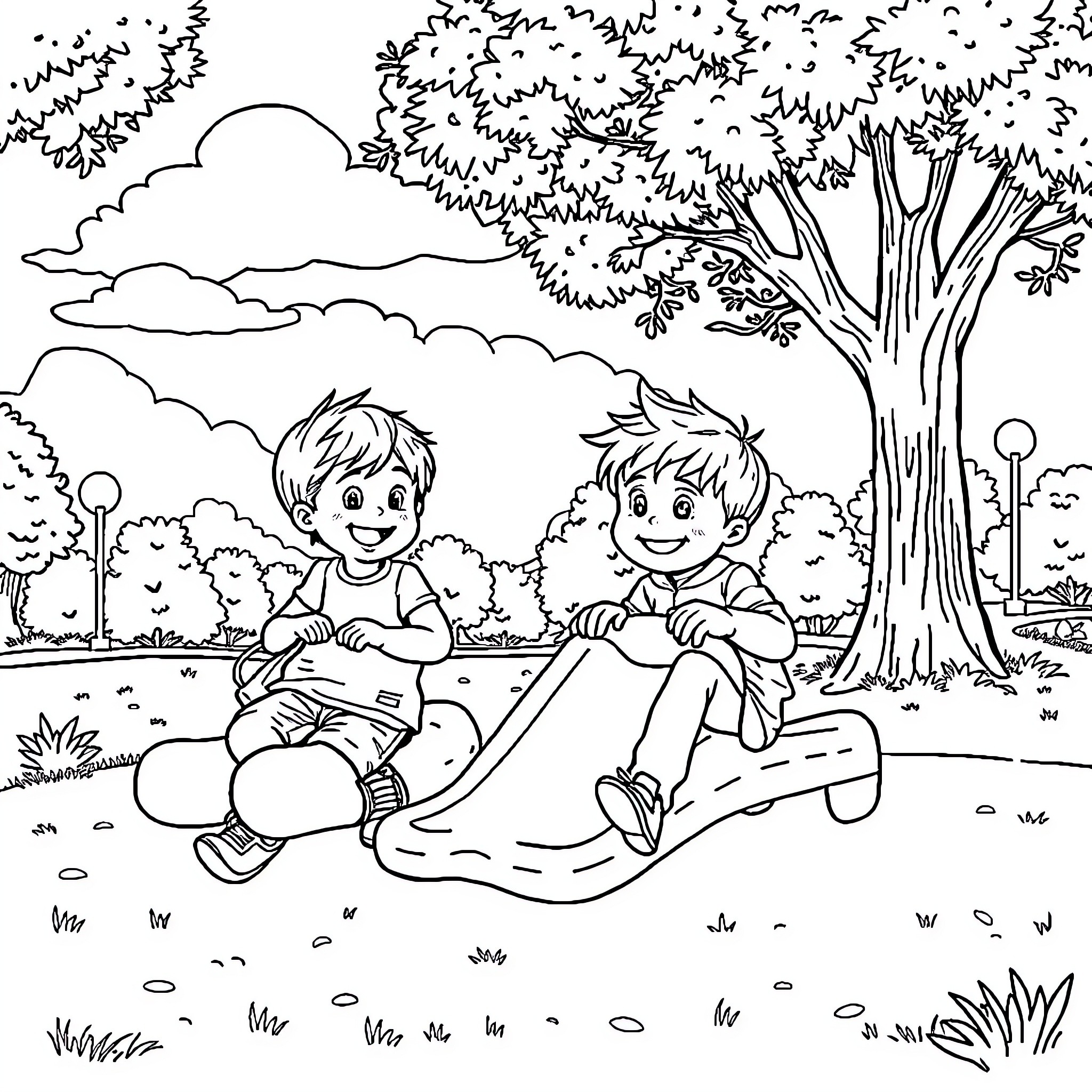 Child playing in natural outdoor setting Coloring Page (free black-and-white line drawing printable PDF for all, from beginners to advanced learners, including children, teens, adults, and seniors)