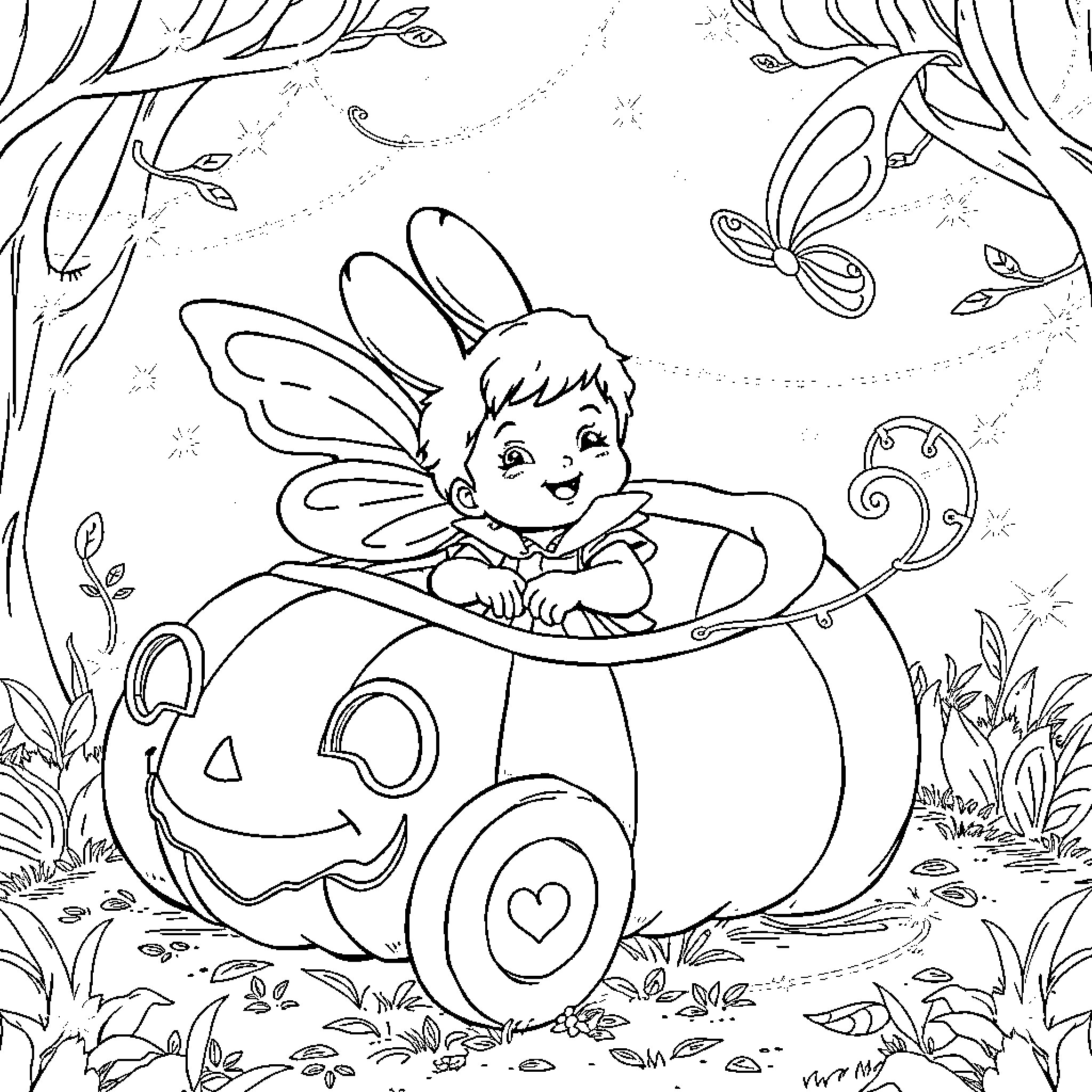 Cinderella's Enchanted Storybook Adventure Coloring Page (free black-and-white line drawing printable PDF for all, from beginners to advanced learners, including children, teens, adults, and seniors)