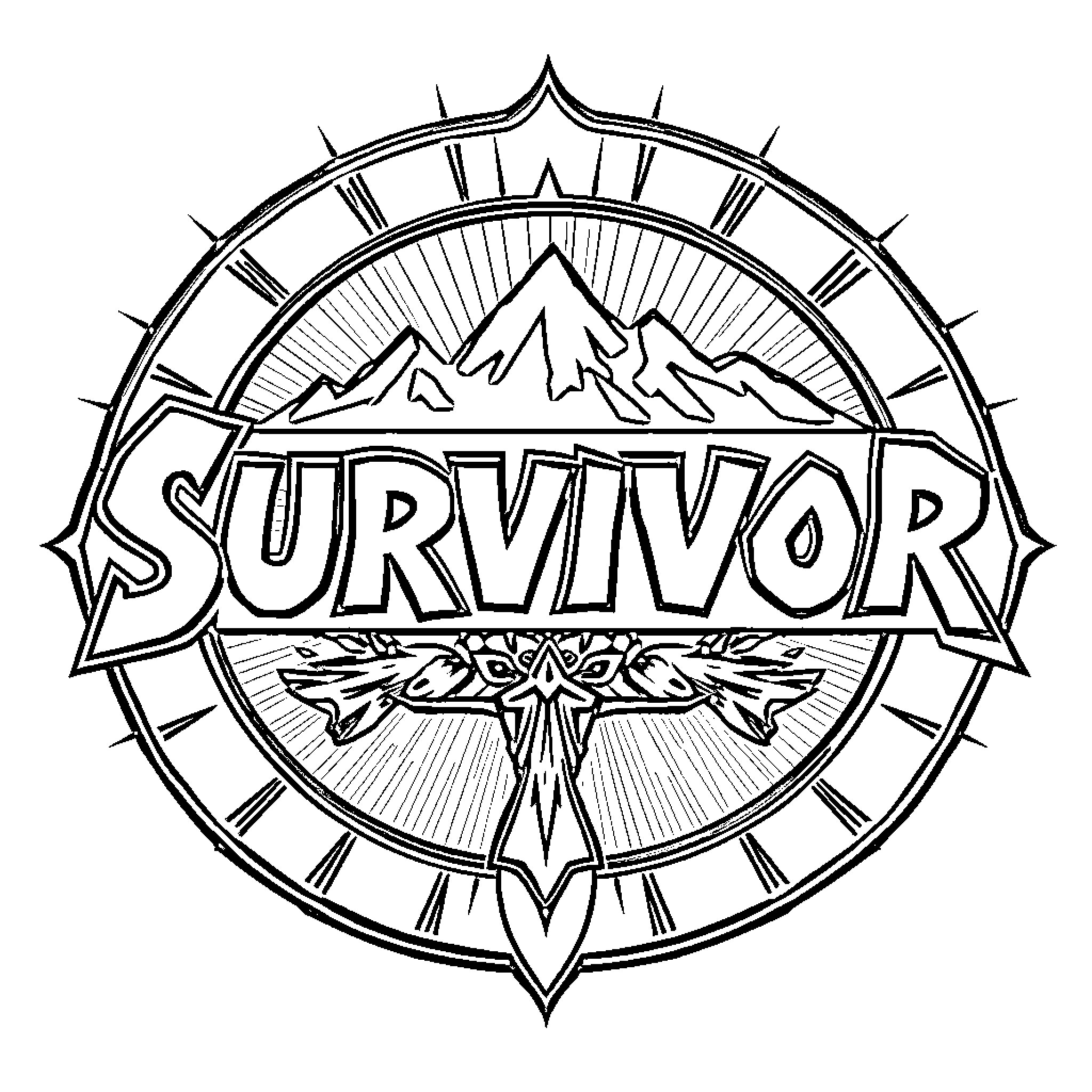 Survivor Conquering the Wilderness Coloring Page (free black-and-white line drawing printable PDF for all, from beginners to advanced learners, including children, teens, adults, and seniors)
