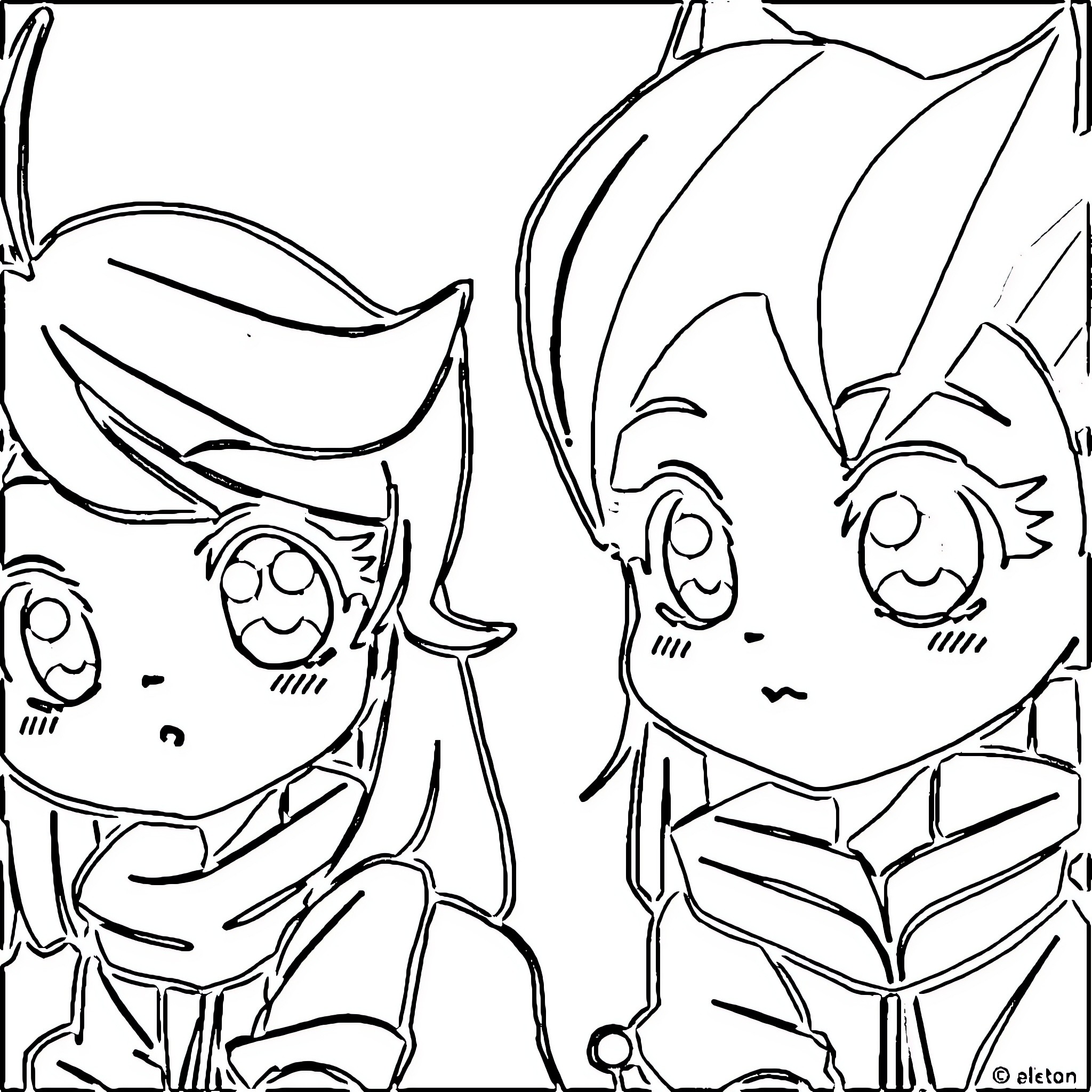 Anime characters in playful expressions Coloring Page (free black-and-white line drawing printable PDF for all, from beginners to advanced learners, including children, teens, adults, and seniors)