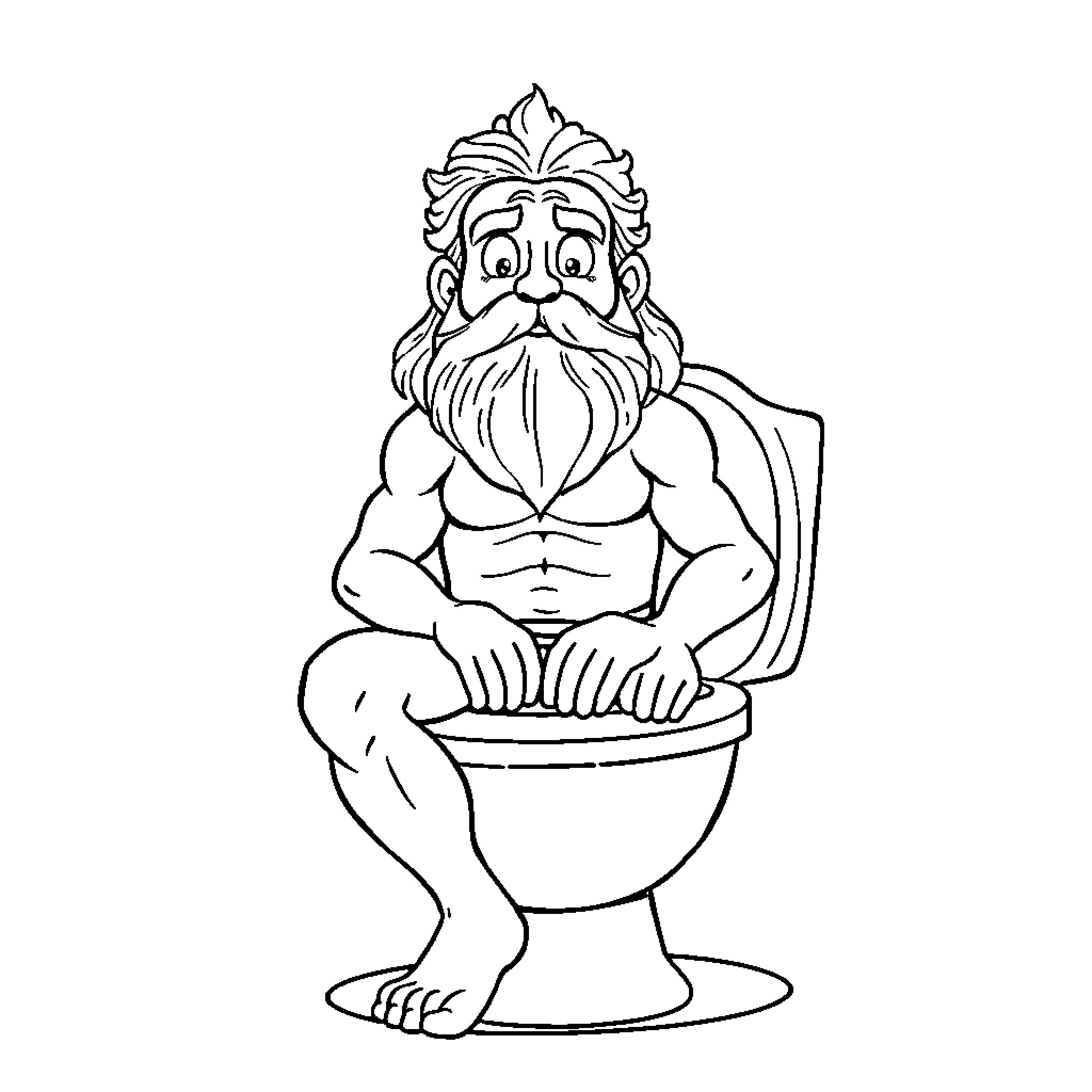 Zeus sitting on a throne in contemplation Coloring Page (free black-and-white line drawing printable PDF for all, from beginners to advanced learners, including children, teens, adults, and seniors)