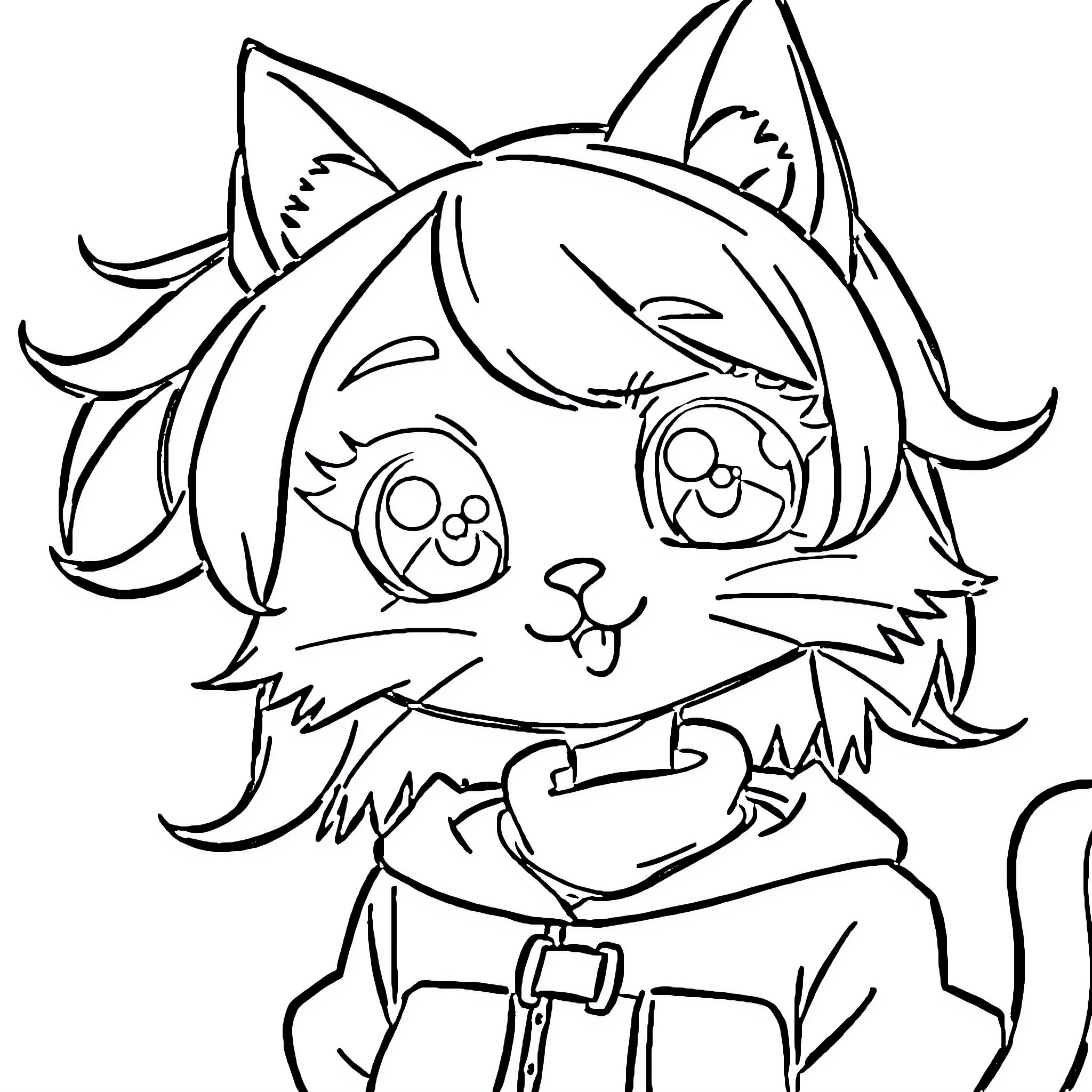 Cat Girl in Cute Costume Coloring Page (free black-and-white line drawing printable PDF for all, from beginners to advanced learners, including children, teens, adults, and seniors)