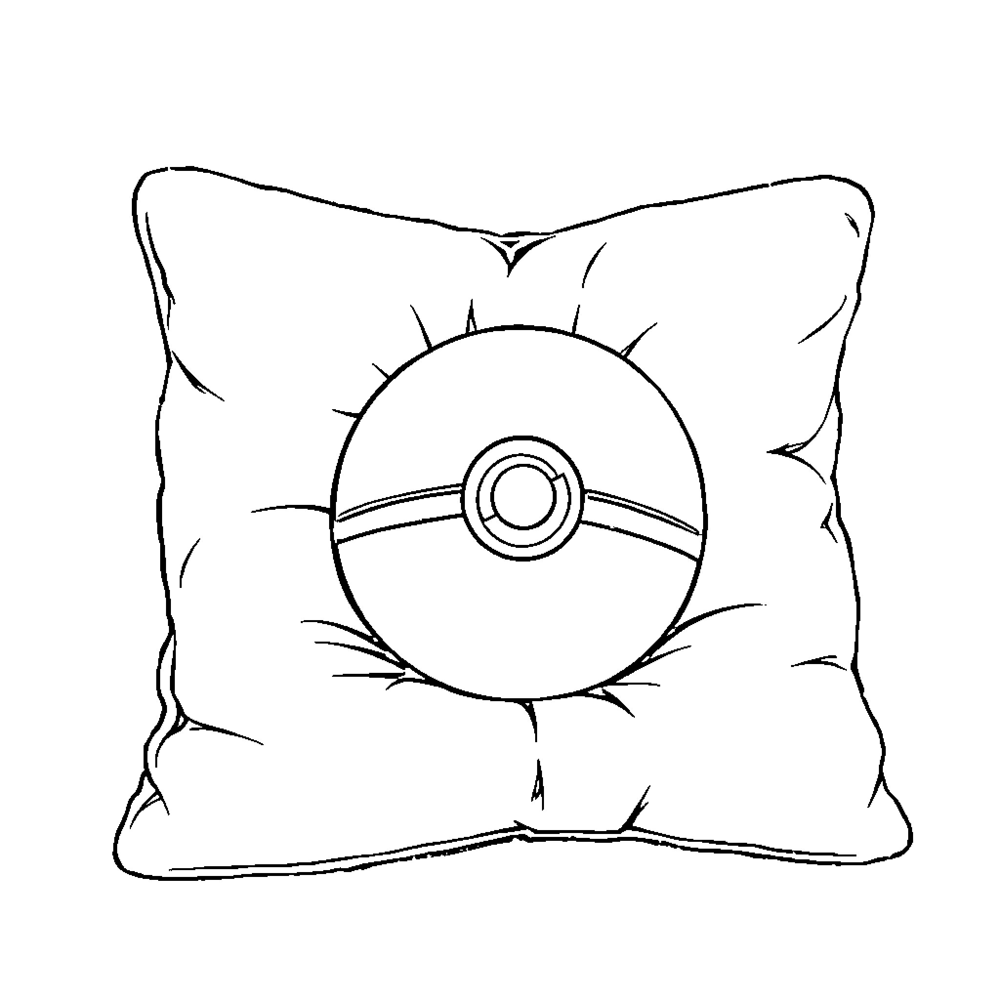 Poke Ball nestled on cushion Coloring Page (free black-and-white line drawing printable PDF for all, from beginners to advanced learners, including children, teens, adults, and seniors)