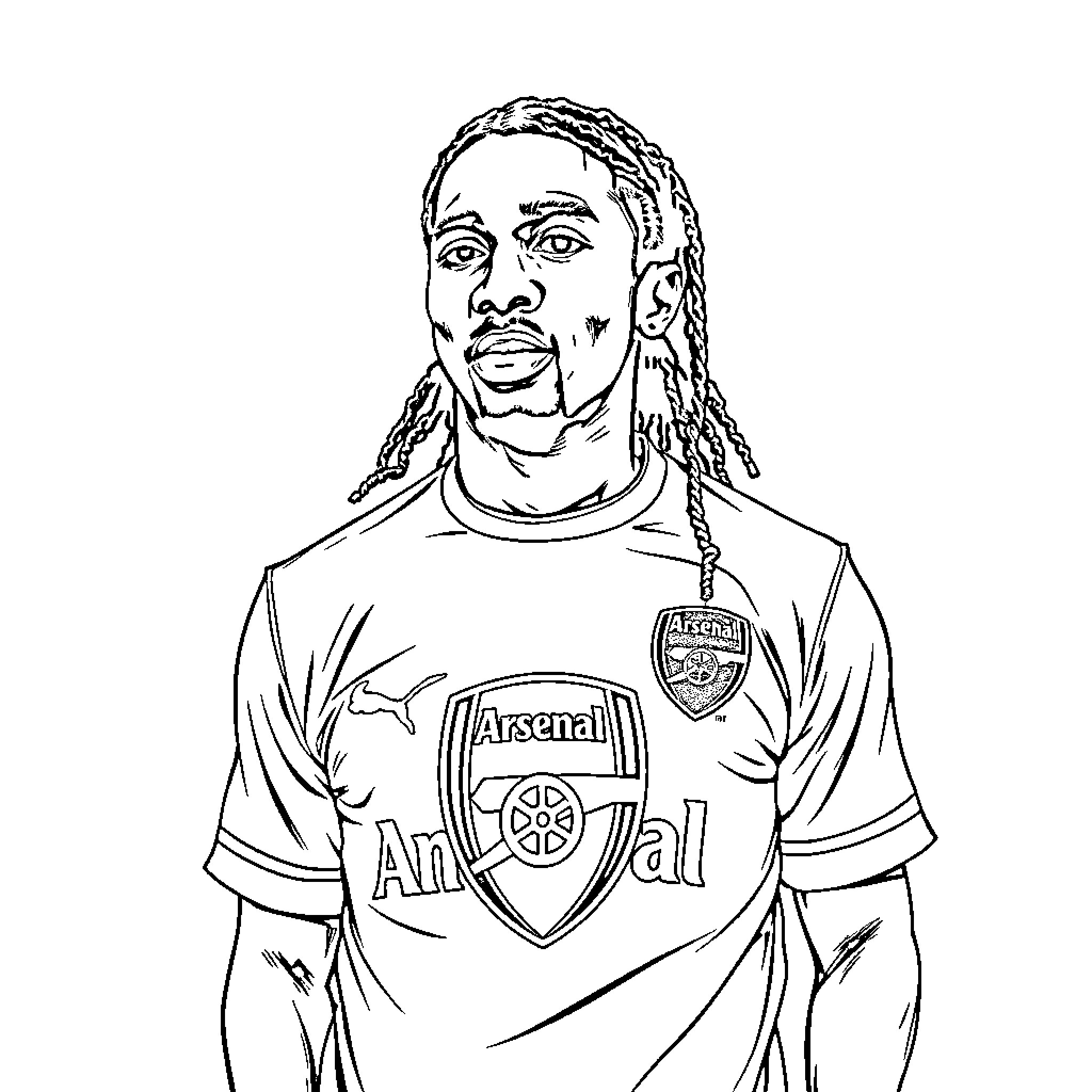 2pac wearing Arsenal football jersey Coloring Page (free black-and-white line drawing printable PDF for all, from beginners to advanced learners, including children, teens, adults, and seniors)