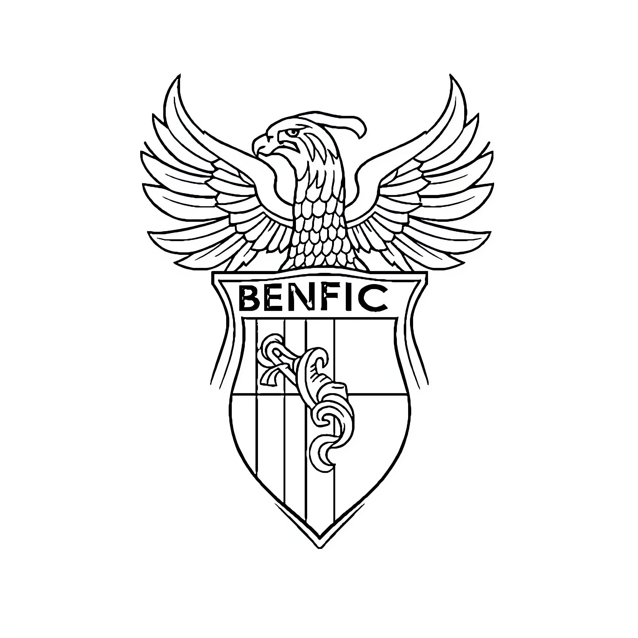 Benfica emblem with eagle crest and shield Coloring Page (free black-and-white line drawing printable PDF for all, from beginners to advanced learners, including children, teens, adults, and seniors)