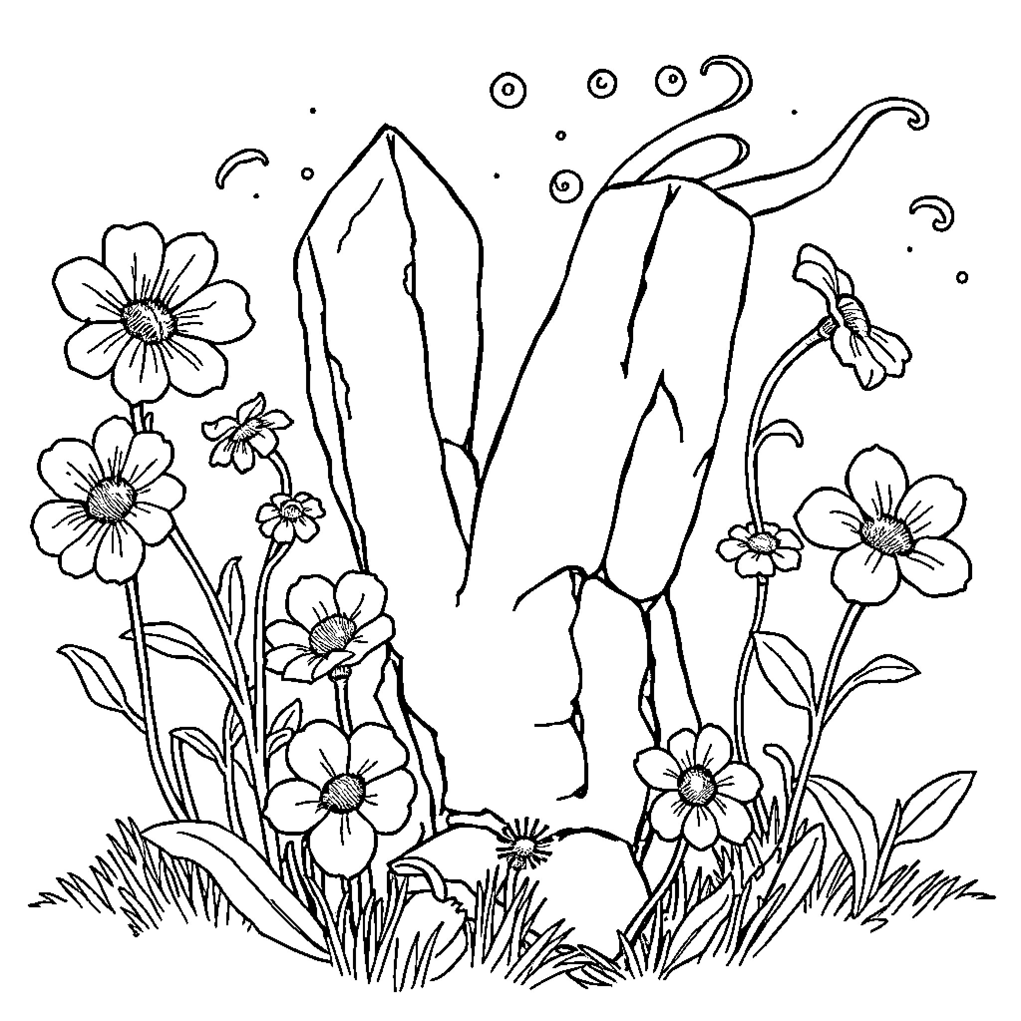 Vibrant Floral Wonderland Coloring Page (free black-and-white line drawing printable PDF for all, from beginners to advanced learners, including children, teens, adults, and seniors)
