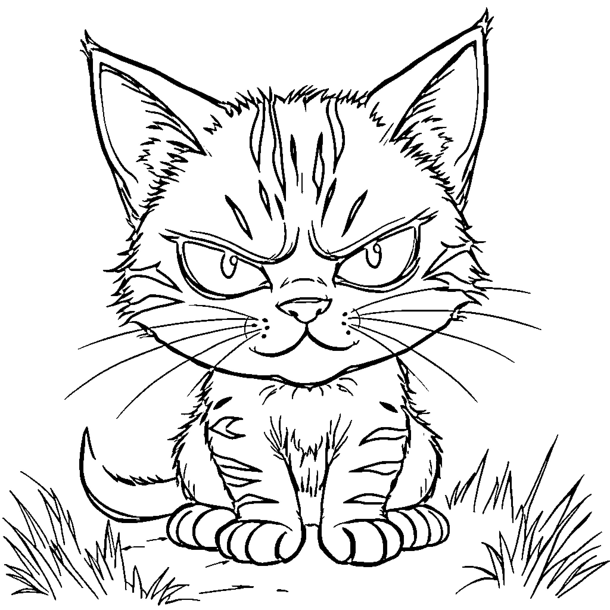 Chat with Playful Feline Coloring Page (free black-and-white line drawing printable PDF for all, from beginners to advanced learners, including children, teens, adults, and seniors)