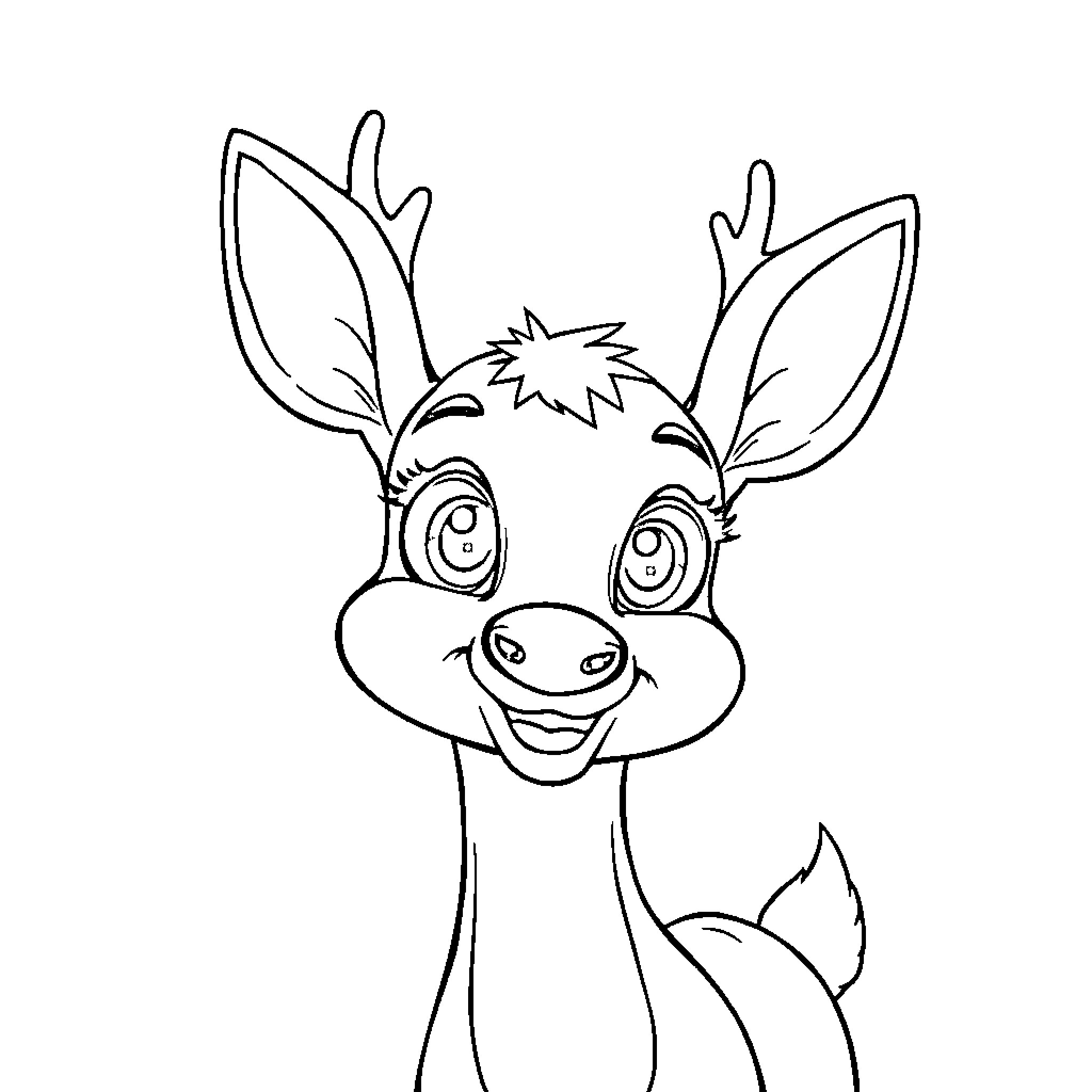 Deer with a happy and playful expression Coloring Page (free black-and-white line drawing printable PDF for all, from beginners to advanced learners, including children, teens, adults, and seniors)