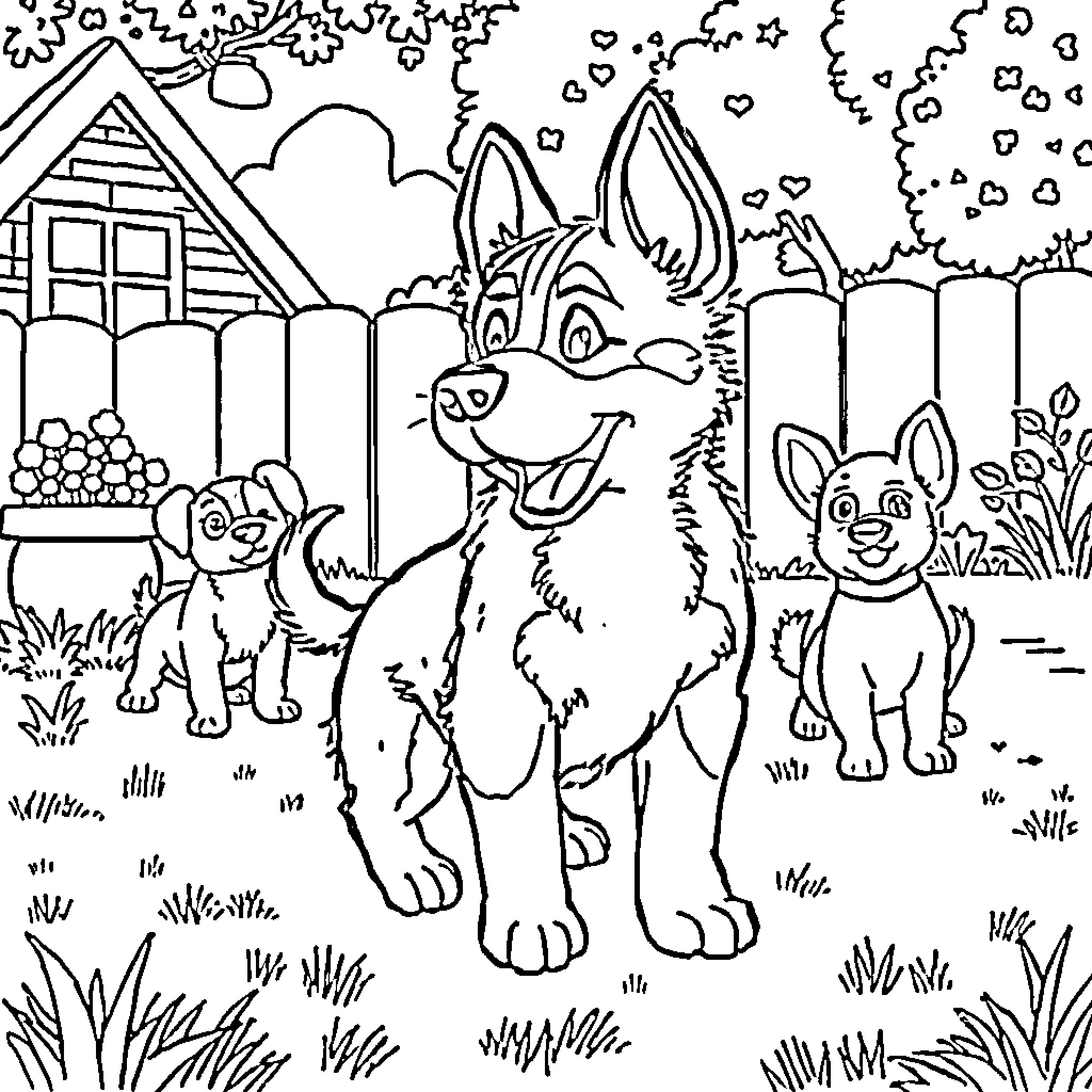 Bluey and Friends Enjoying the Outdoors Coloring Page (free black-and-white line drawing printable PDF for all, from beginners to advanced learners, including children, teens, adults, and seniors)