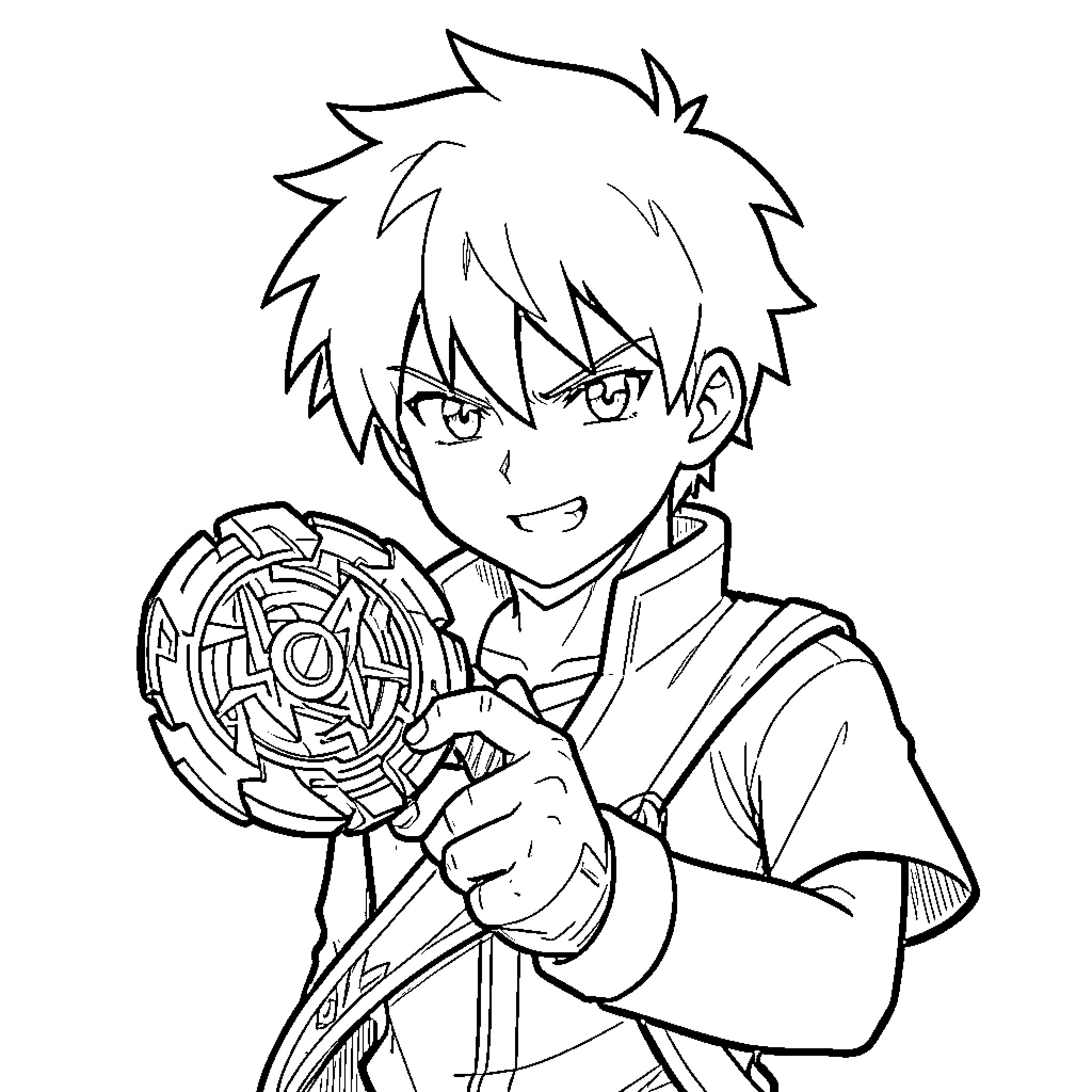 Hikaru Hizashi's exciting energy with spinning toy Coloring Page (free black-and-white line drawing printable PDF for all, from beginners to advanced learners, including children, teens, adults, and seniors)