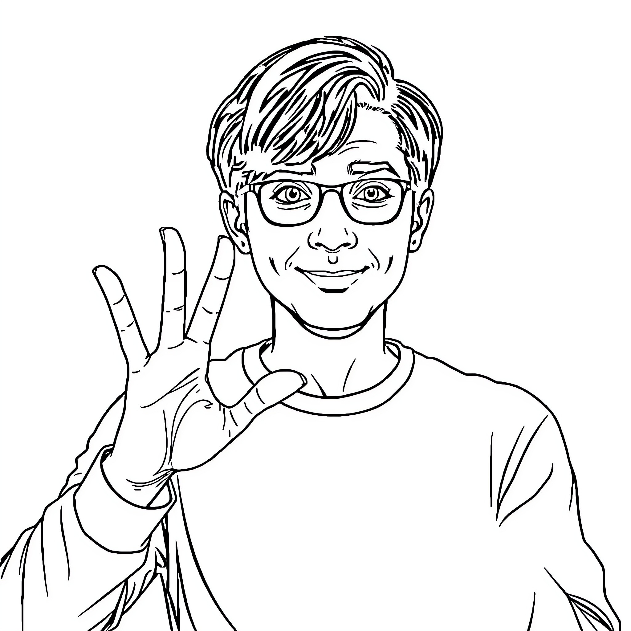Sign Language Gesture Expression Coloring Page (free black-and-white line drawing printable PDF for all, from beginners to advanced learners, including children, teens, adults, and seniors)