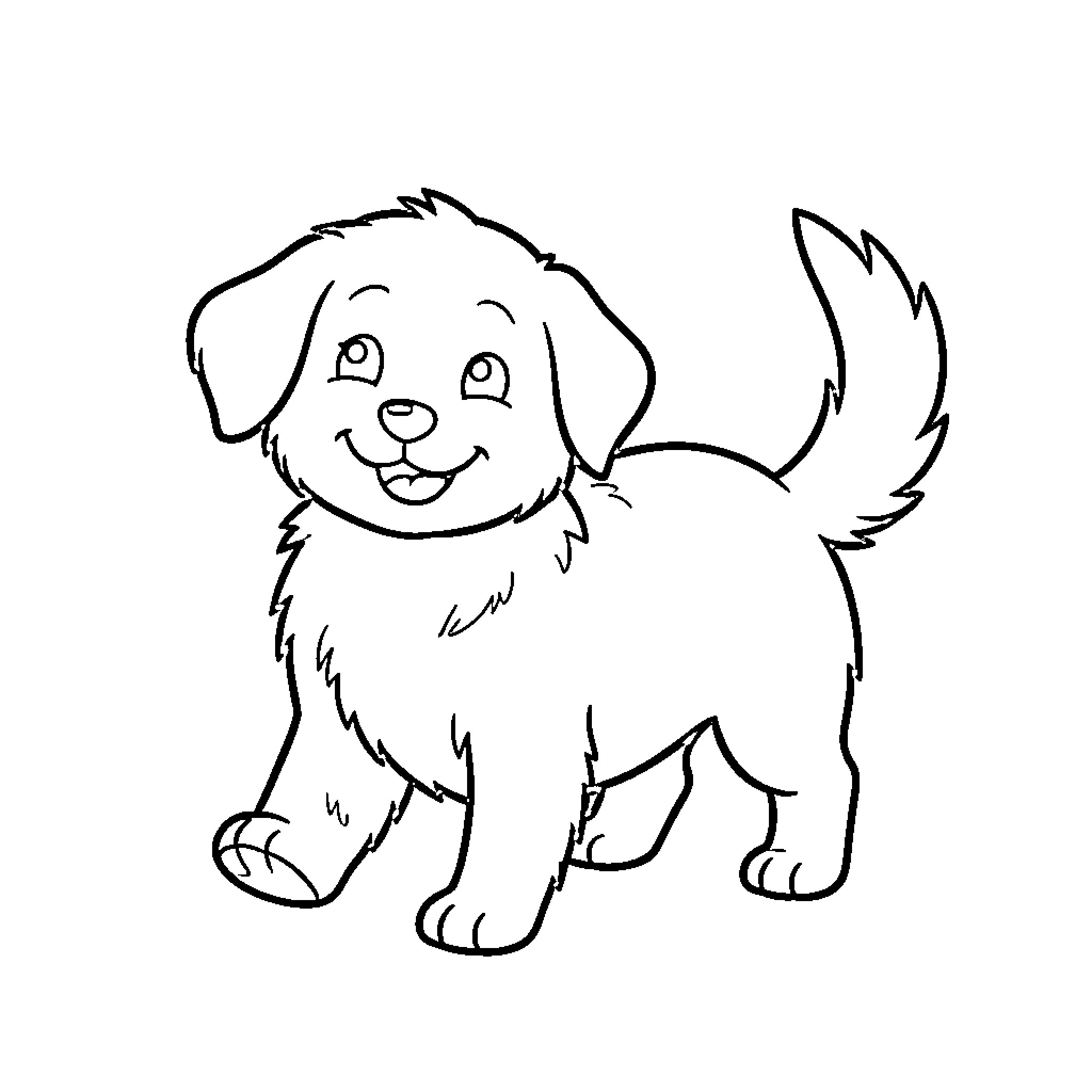 Dog wagging its tail happily Coloring Page (free black-and-white line drawing printable PDF for all, from beginners to advanced learners, including children, teens, adults, and seniors)
