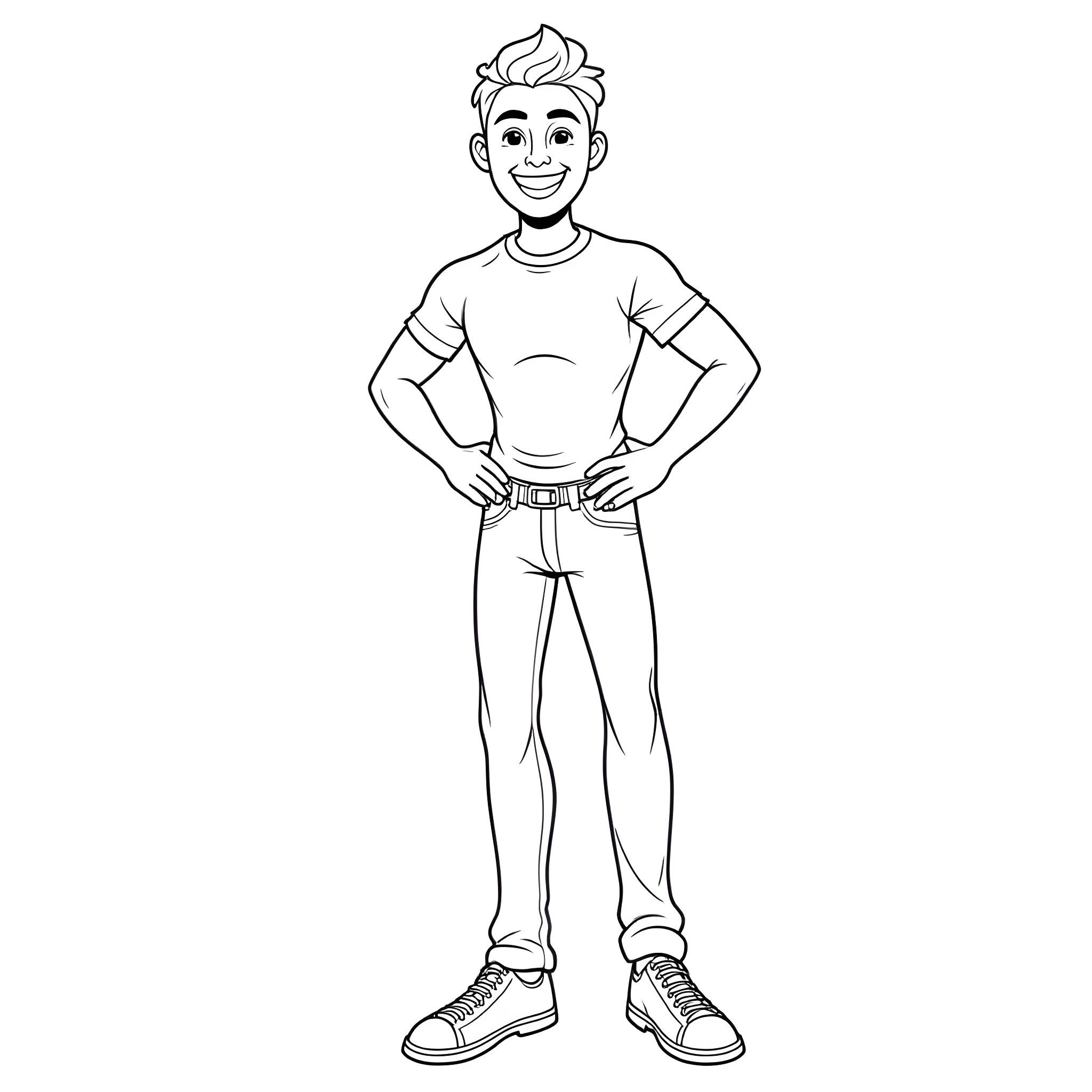 Marco Diaz standing confidently in casual outfit Coloring Page (free black-and-white line drawing printable PDF for all, from beginners to advanced learners, including children, teens, adults, and seniors)