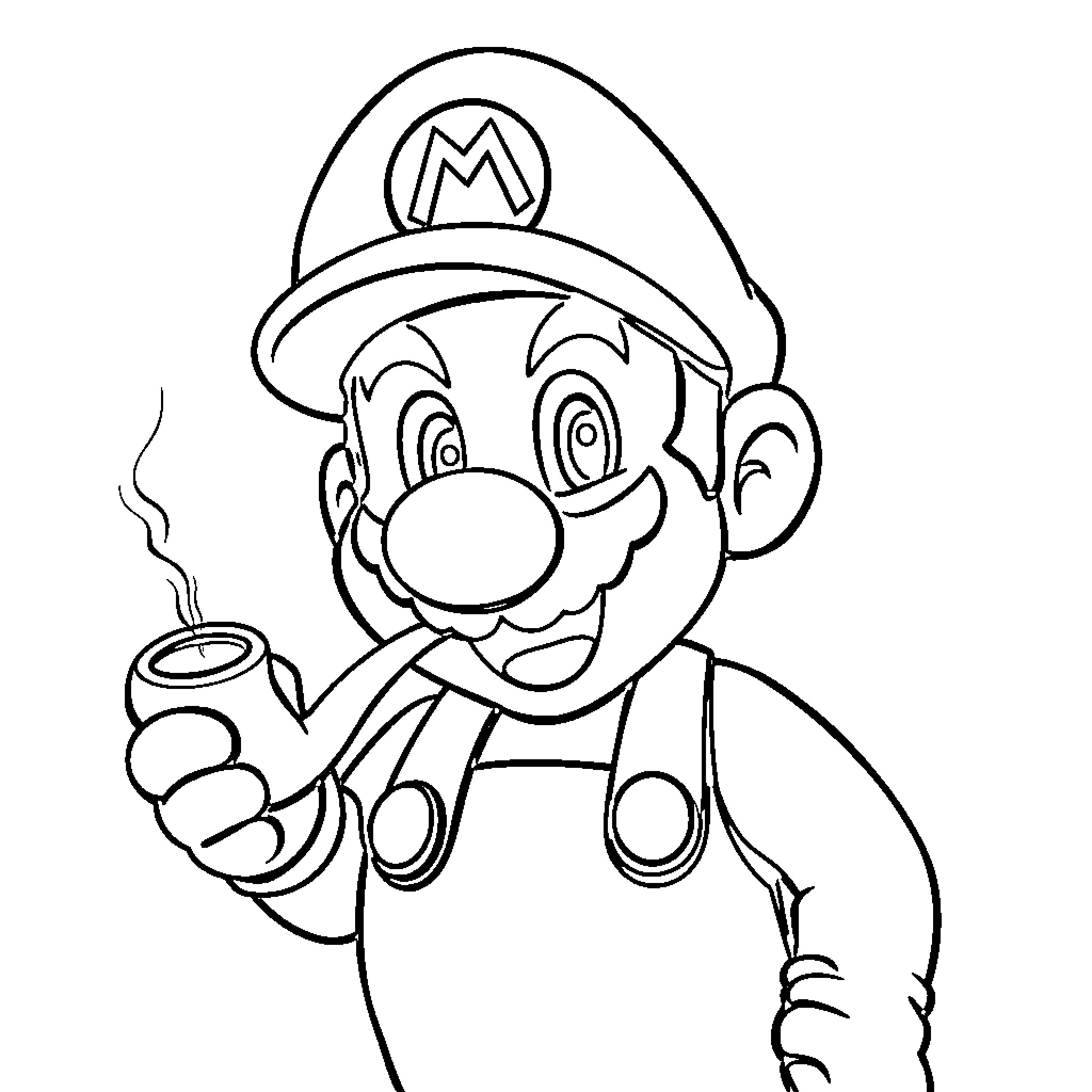 Mario enjoying a warm beverage Coloring Page (free black-and-white line drawing printable PDF for all, from beginners to advanced learners, including children, teens, adults, and seniors)