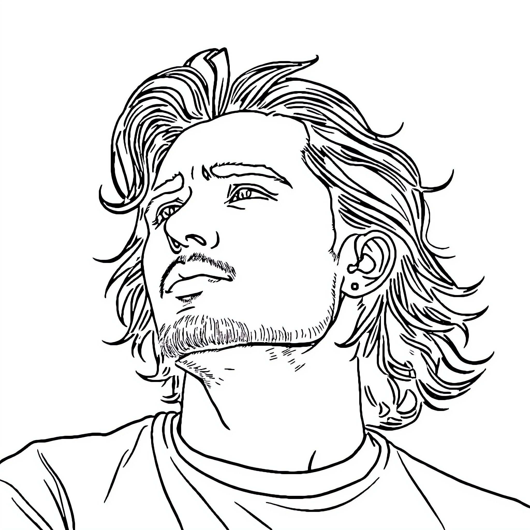 Masculine Thoughtful Expression of Man Coloring Page (free black-and-white line drawing printable PDF for all, from beginners to advanced learners, including children, teens, adults, and seniors)