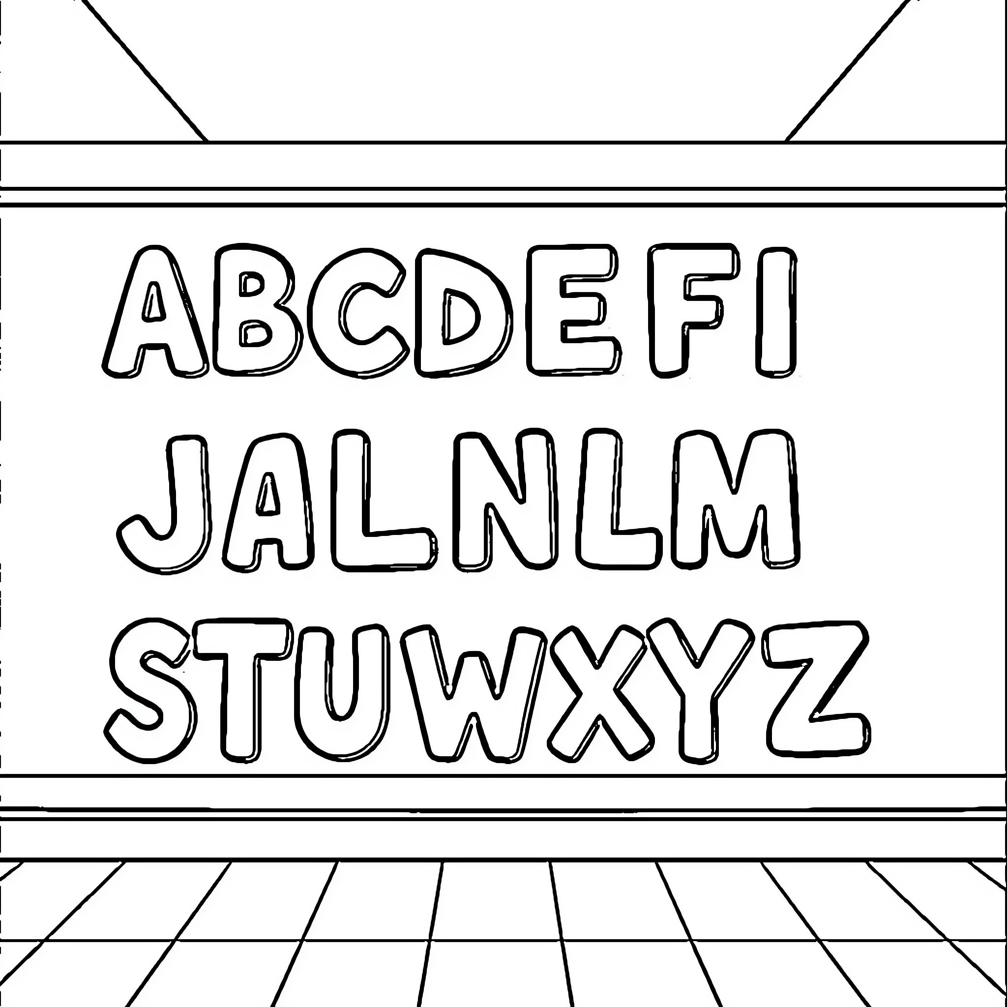 Alphabet letters drawn on a pattern background Coloring Page (free black-and-white line drawing printable PDF for all, from beginners to advanced learners, including children, teens, adults, and seniors)