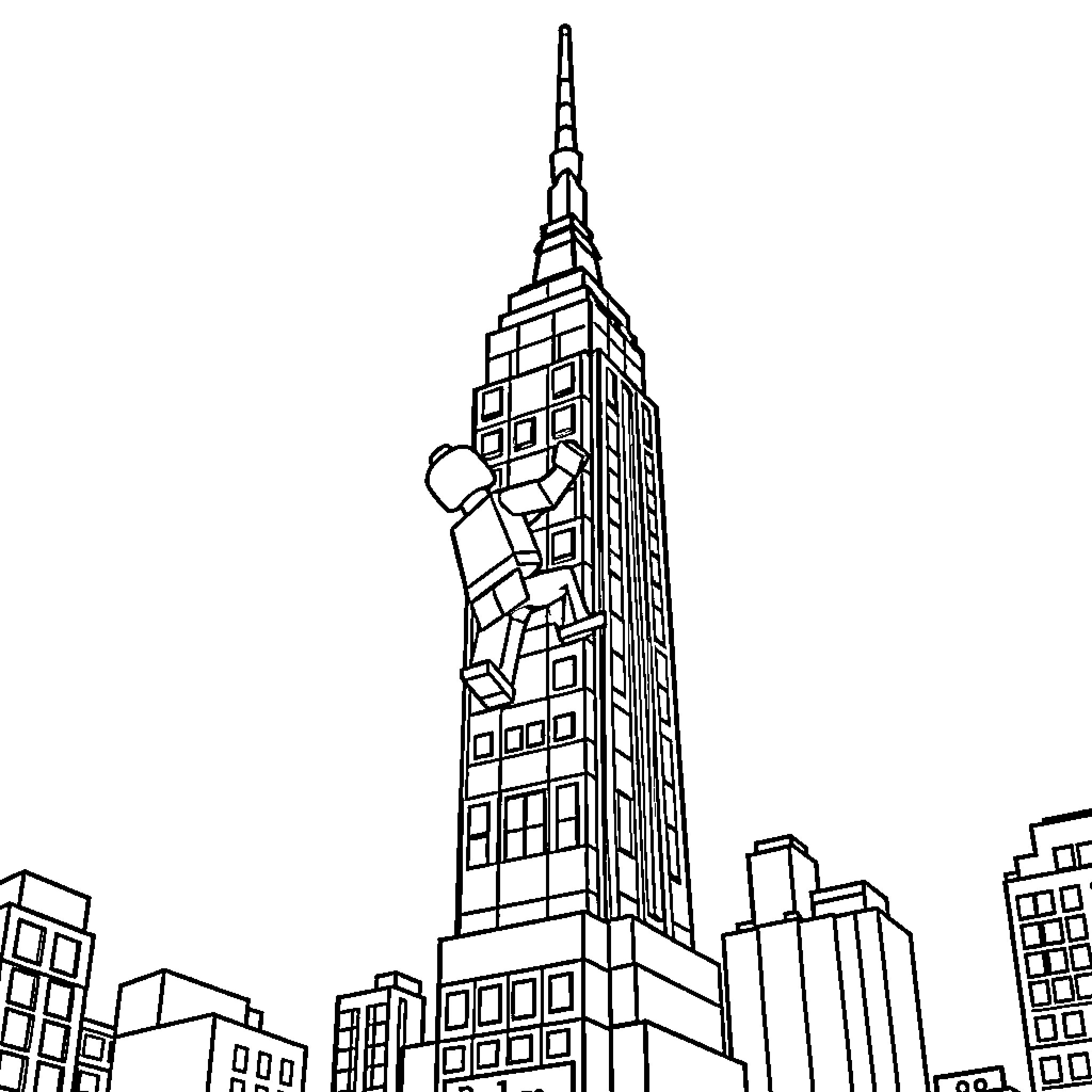 Spiderman scaling the towering skyscraper Coloring Page (free black-and-white line drawing printable PDF for all, from beginners to advanced learners, including children, teens, adults, and seniors)