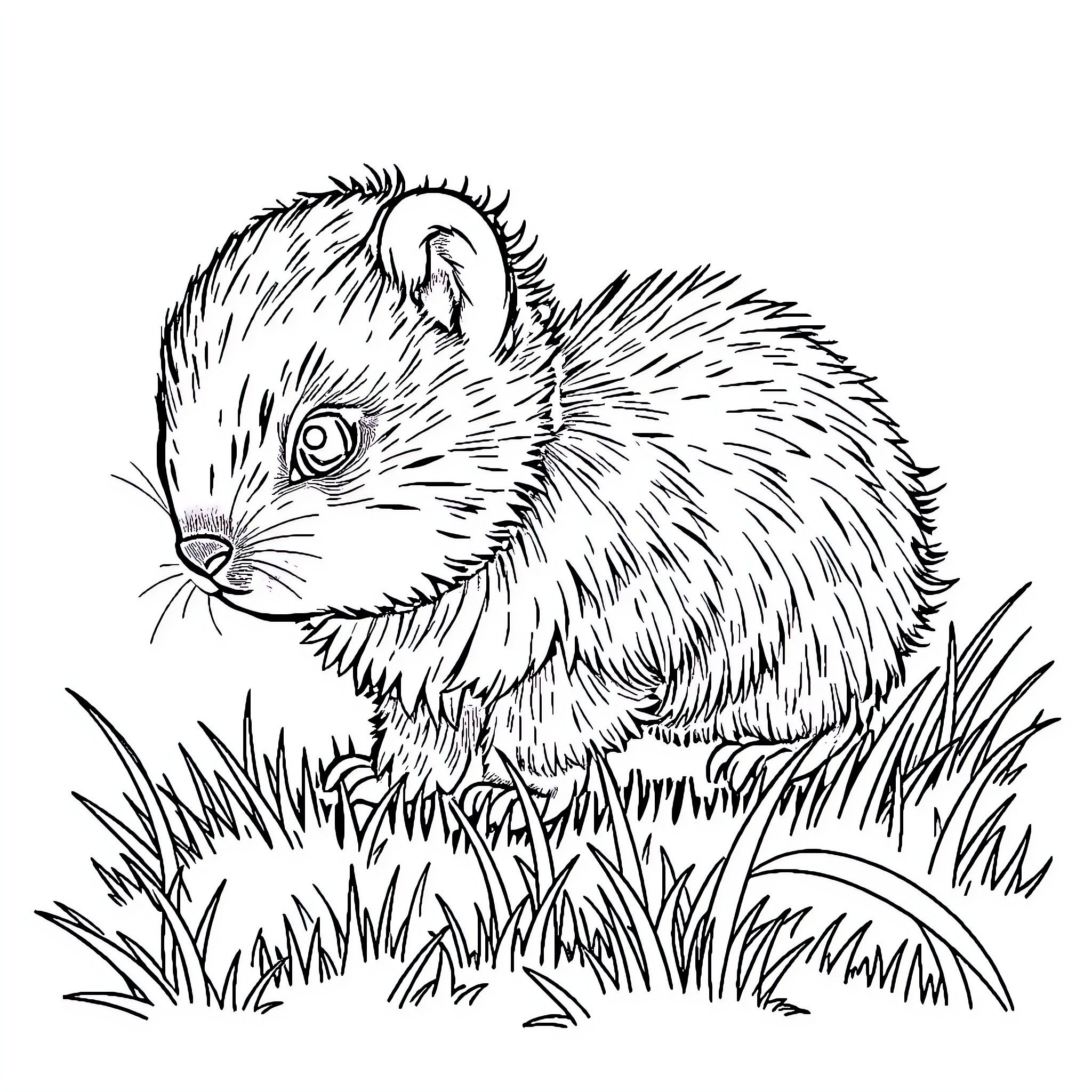 Animal exploring grassy environment Coloring Page (free black-and-white line drawing printable PDF for all, from beginners to advanced learners, including children, teens, adults, and seniors)