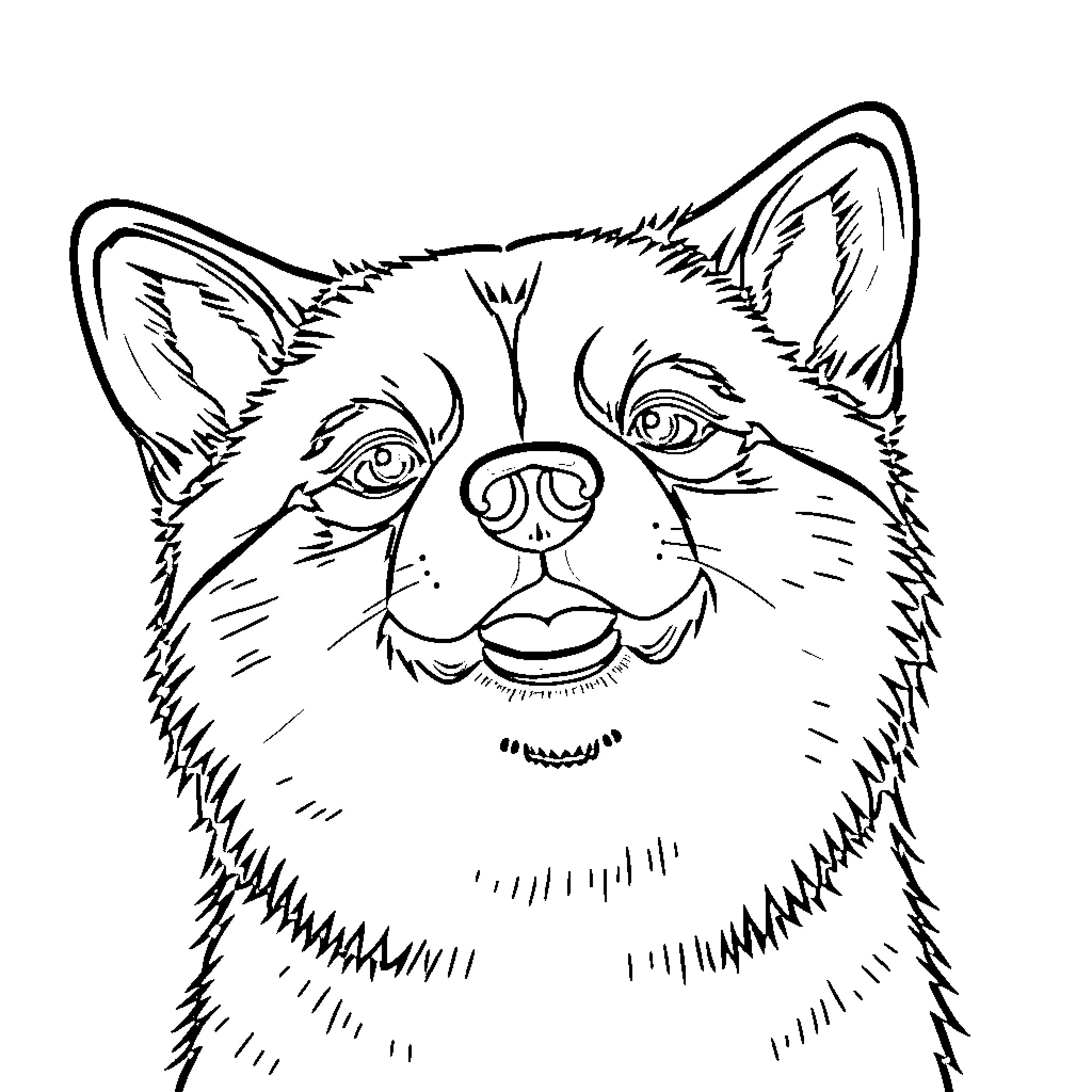 Doge with a friendly expression Coloring Page (free black-and-white line drawing printable PDF for all, from beginners to advanced learners, including children, teens, adults, and seniors)