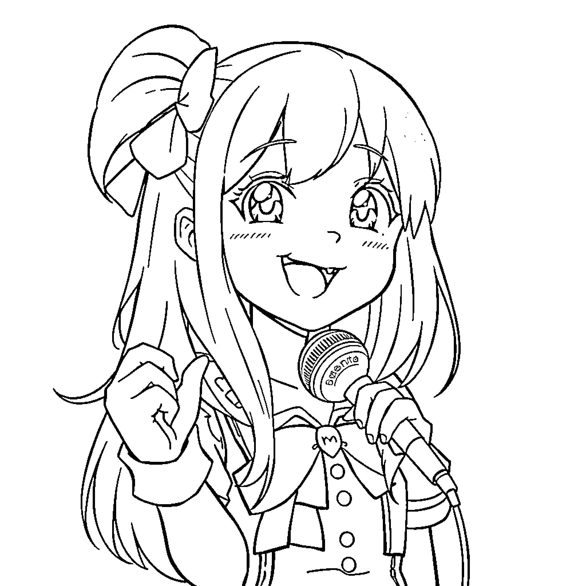 Kasane Teto happily smiling and posing Coloring Page (free black-and-white line drawing printable PDF for all, from beginners to advanced learners, including children, teens, adults, and seniors)