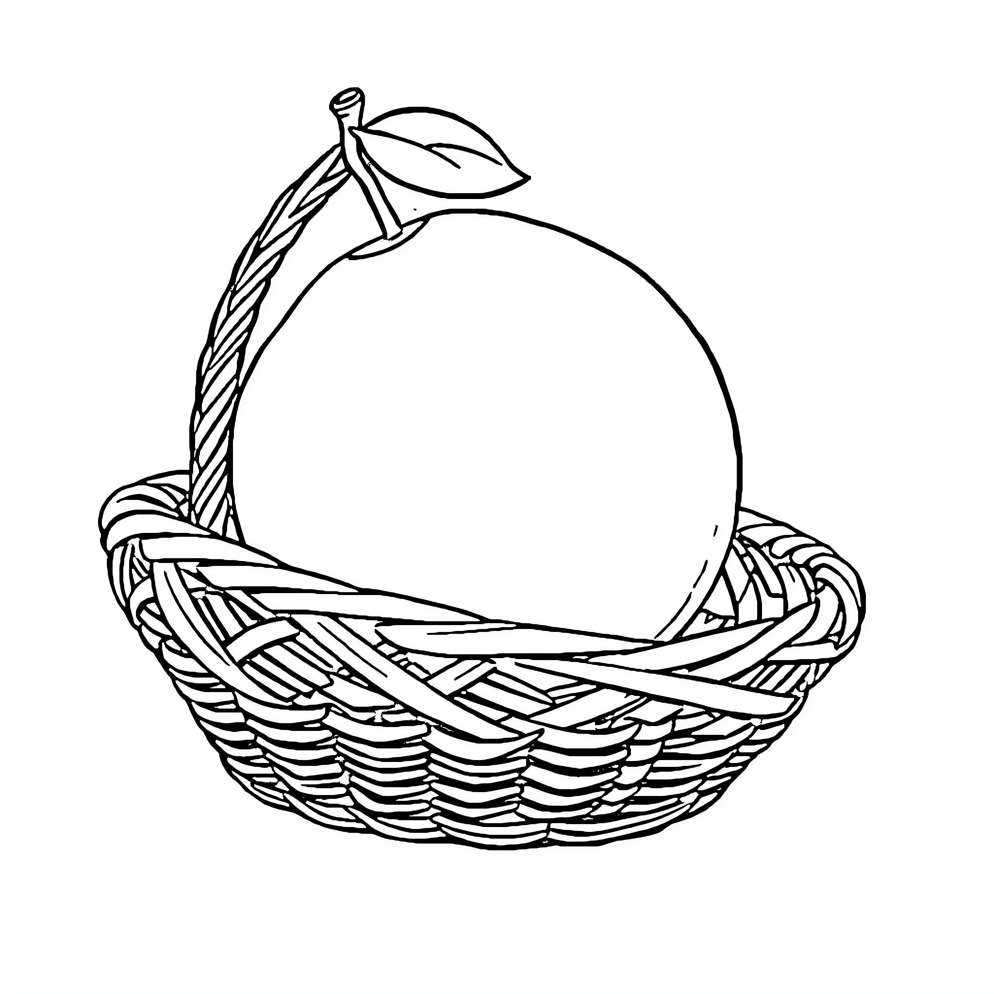 Fruit in a Woven Basket Coloring Page (free black-and-white line drawing printable PDF for all, from beginners to advanced learners, including children, teens, adults, and seniors)