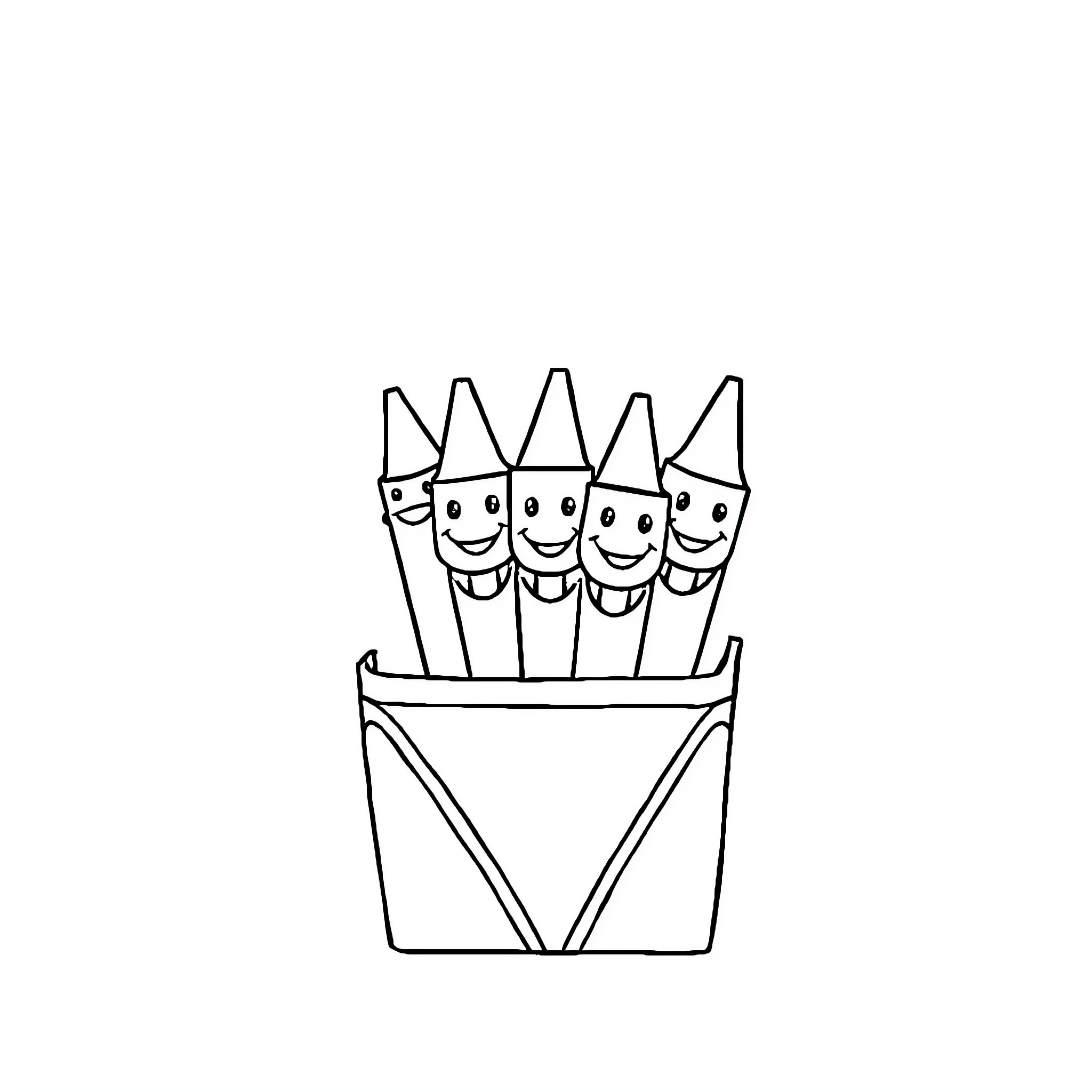 Crayon Friends in a Box Coloring Page (free black-and-white line drawing printable PDF for all, from beginners to advanced learners, including children, teens, adults, and seniors)