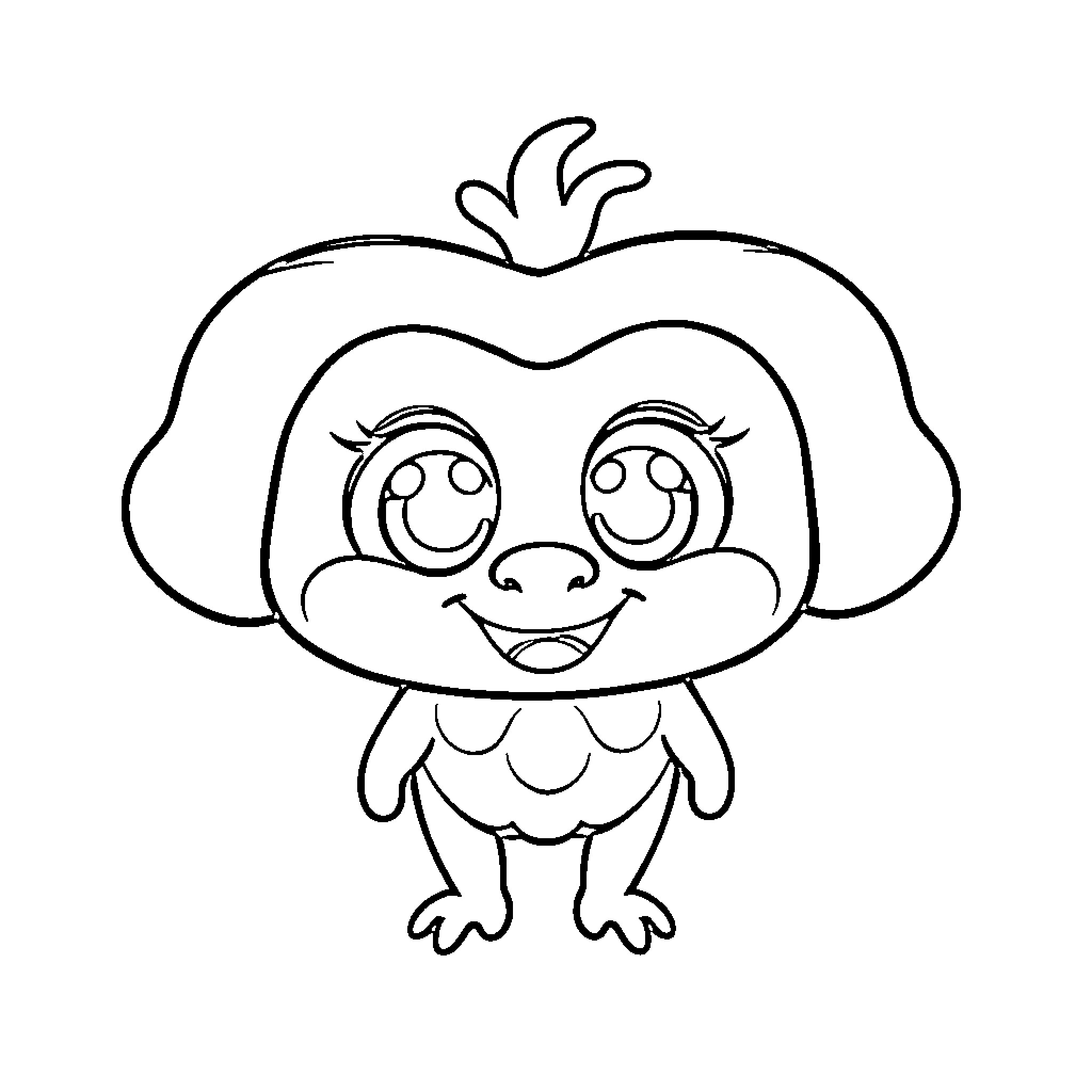Labubu the Cheerful Cartoon Character Coloring Page (free black-and-white line drawing printable PDF for all, from beginners to advanced learners, including children, teens, adults, and seniors)