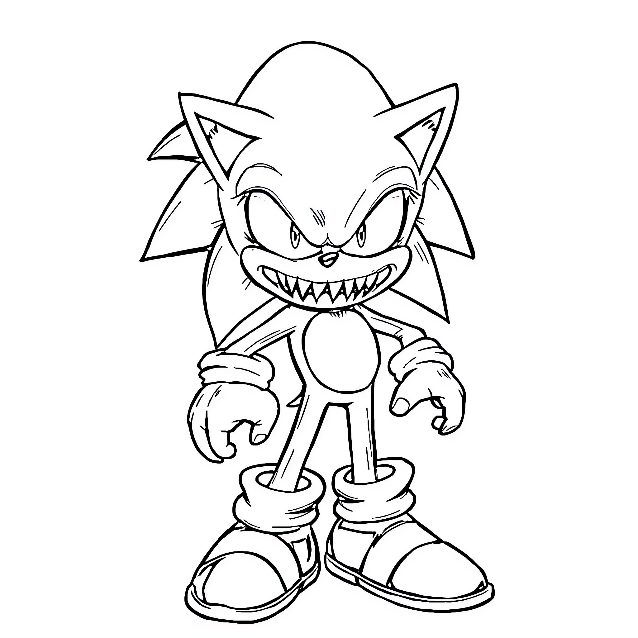 Sonic character with aggressive expression and stance Coloring Page (free black-and-white line drawing printable PDF for all, from beginners to advanced learners, including children, teens, adults, and seniors)