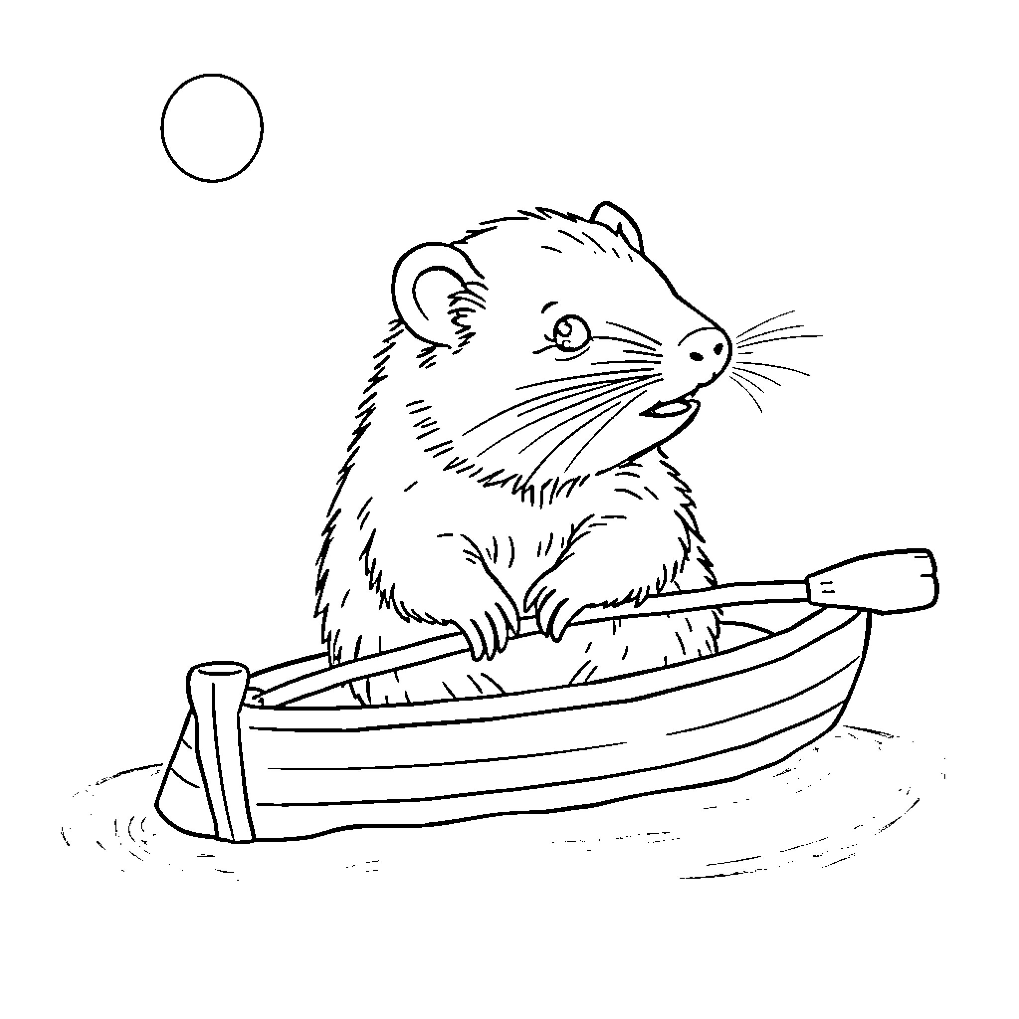 Wombat rowing a boat happily Coloring Page (free black-and-white line drawing printable PDF for all, from beginners to advanced learners, including children, teens, adults, and seniors)