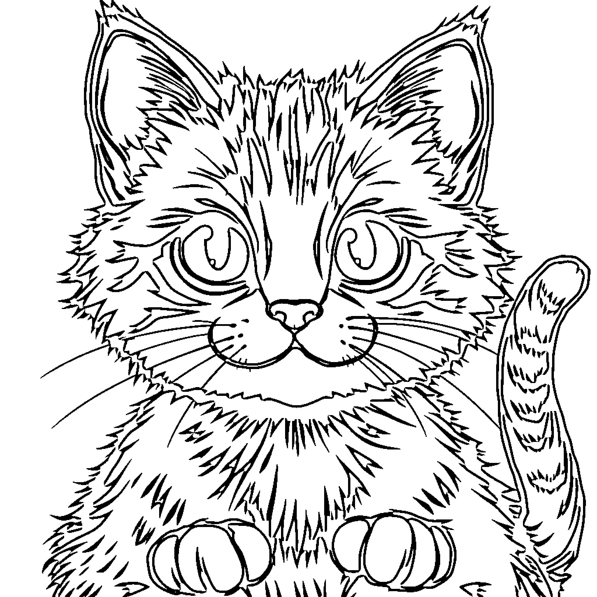 Gabbycat with fiercely expressive features Coloring Page (free black-and-white line drawing printable PDF for all, from beginners to advanced learners, including children, teens, adults, and seniors)