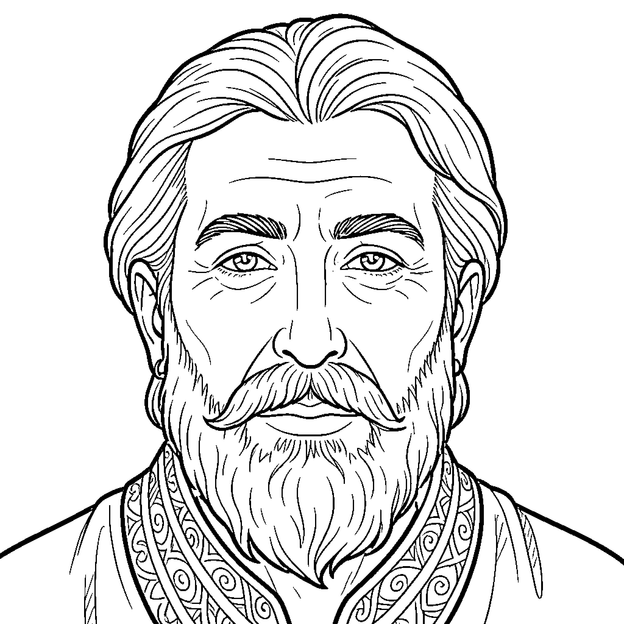 Rumi the Wise Sage Contemplating Thoughtfully Coloring Page (free black-and-white line drawing printable PDF for all, from beginners to advanced learners, including children, teens, adults, and seniors)