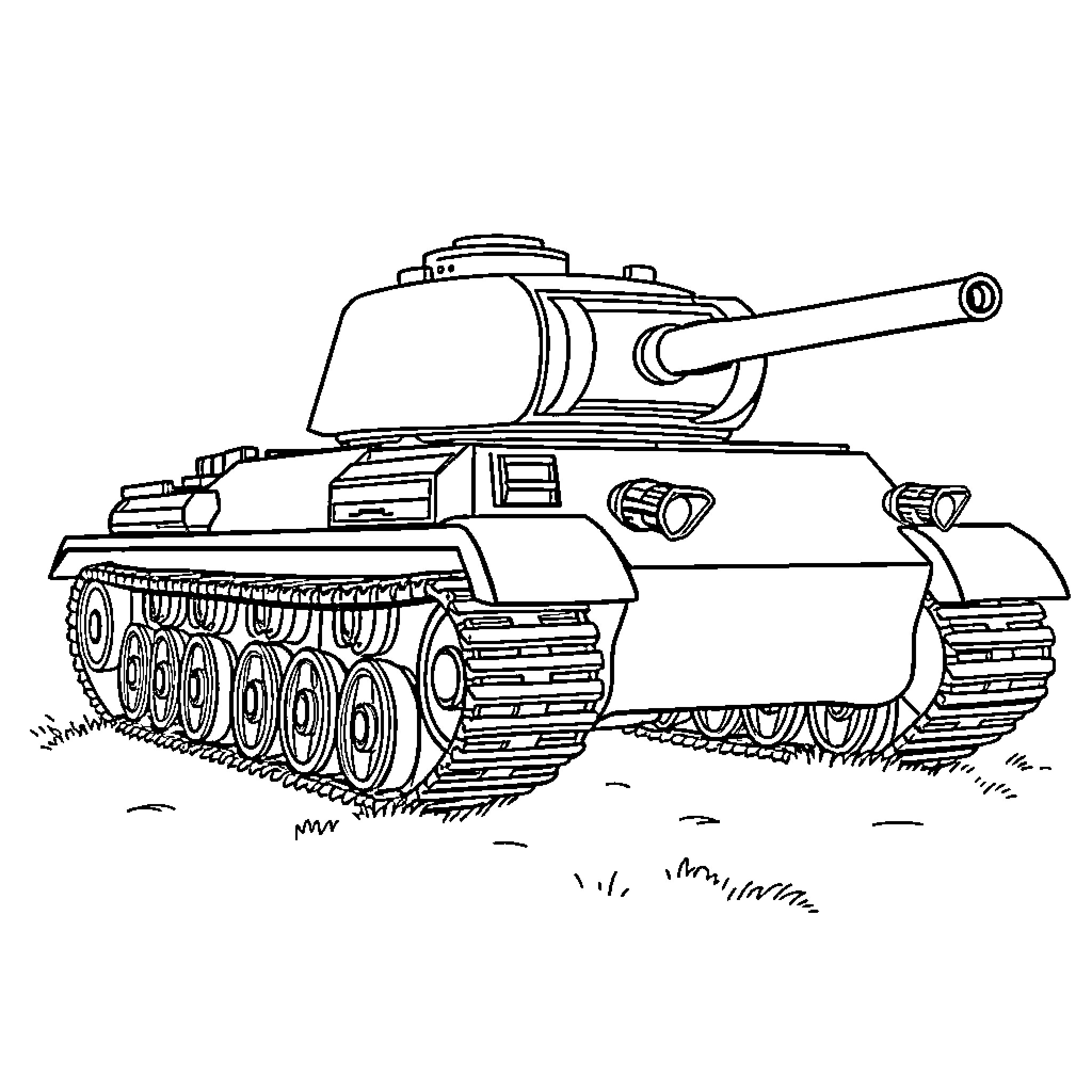 Panzer tank in combat ready stance Coloring Page (free black-and-white line drawing printable PDF for all, from beginners to advanced learners, including children, teens, adults, and seniors)