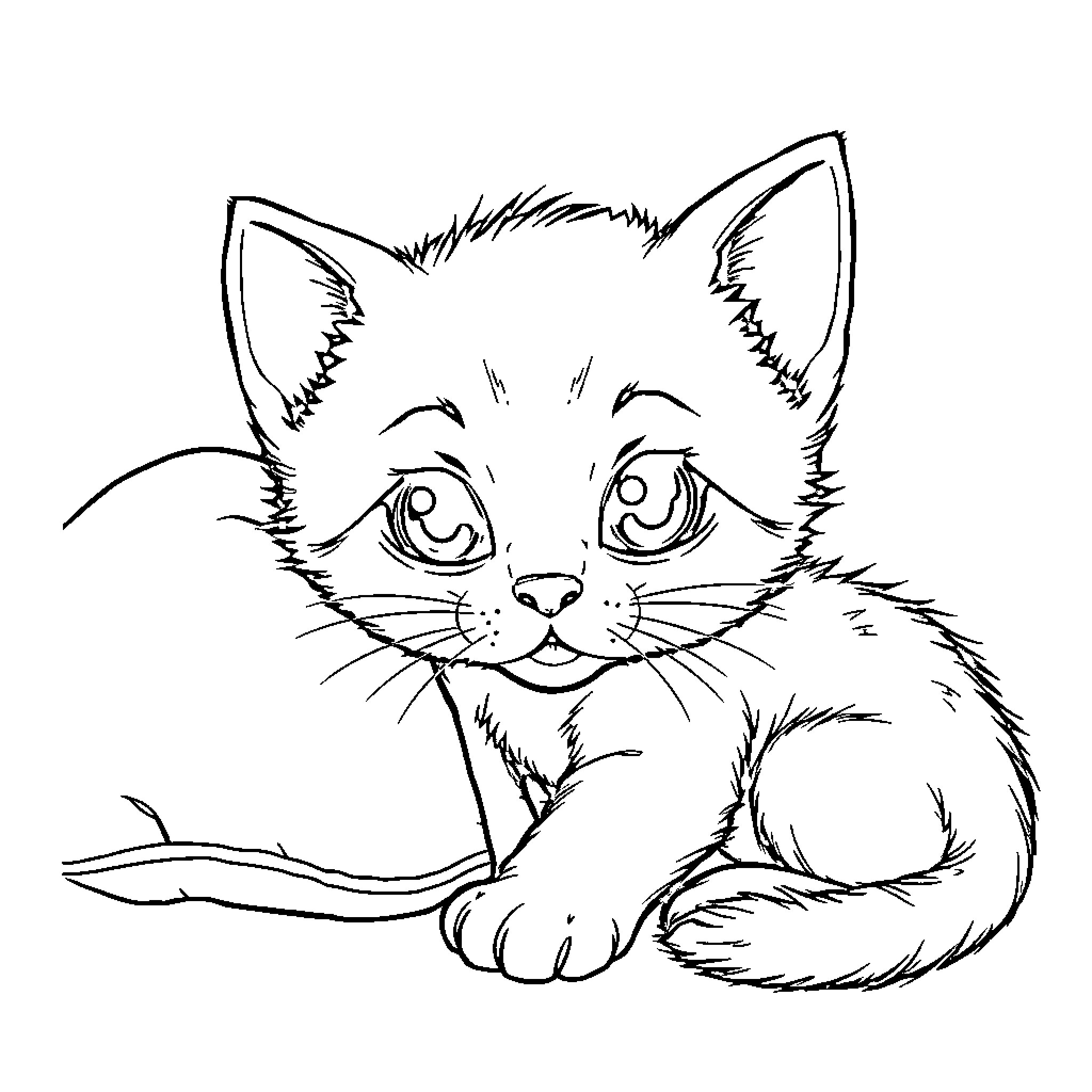 Cat resting contentedly on a surface Coloring Page (free black-and-white line drawing printable PDF for all, from beginners to advanced learners, including children, teens, adults, and seniors)