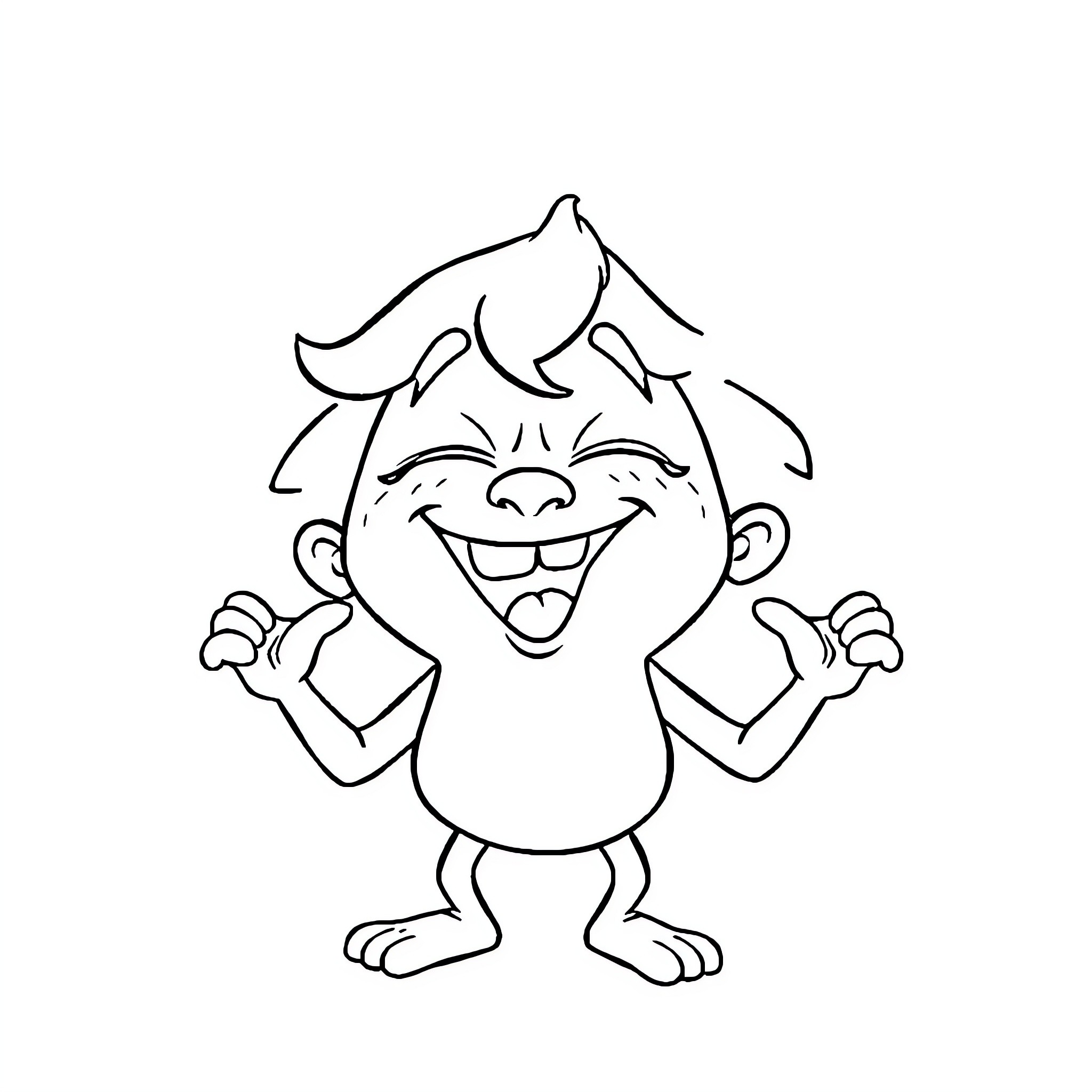 Caca character joyfully celebrating Coloring Page (free black-and-white line drawing printable PDF for all, from beginners to advanced learners, including children, teens, adults, and seniors)